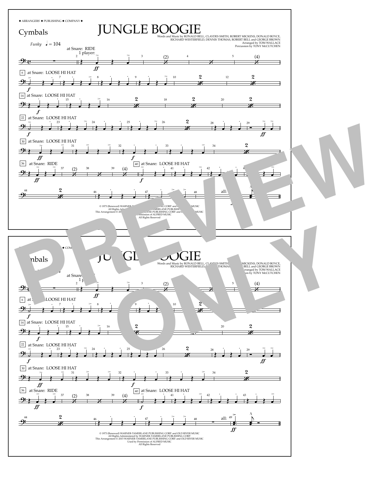 Tom Wallace Jungle Boogie - Cymbals Sheet Music Notes & Chords for Marching Band - Download or Print PDF