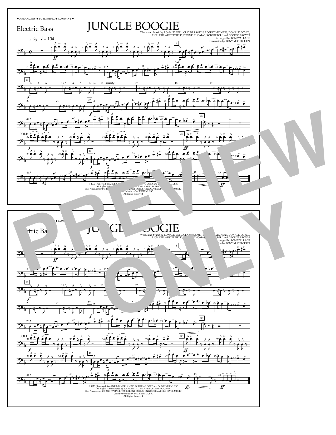 Tom Wallace Jungle Boogie - Electric Bass Sheet Music Notes & Chords for Marching Band - Download or Print PDF