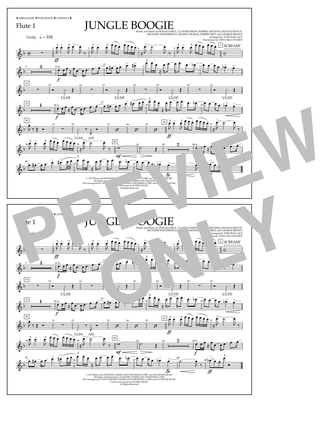 Tom Wallace Jungle Boogie - Flute 1 Sheet Music Notes & Chords for Marching Band - Download or Print PDF