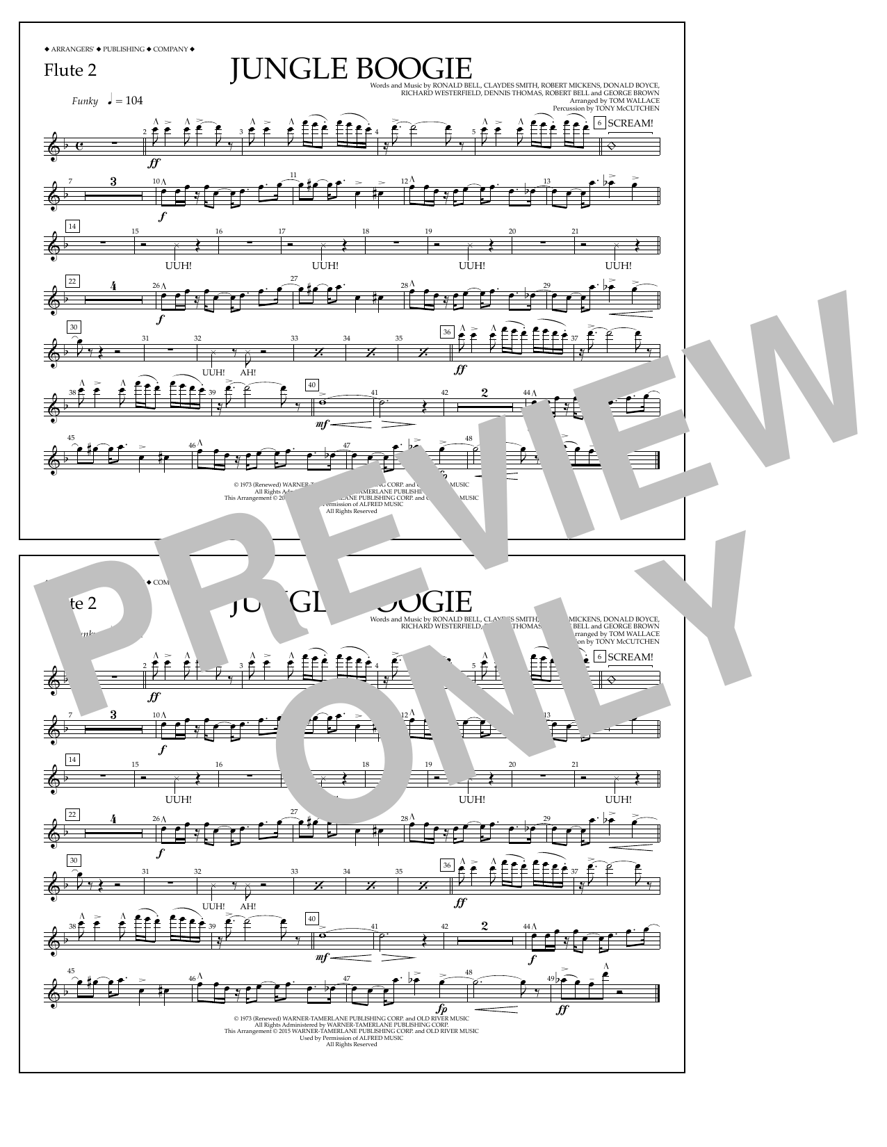 Tom Wallace Jungle Boogie - Flute 2 Sheet Music Notes & Chords for Marching Band - Download or Print PDF