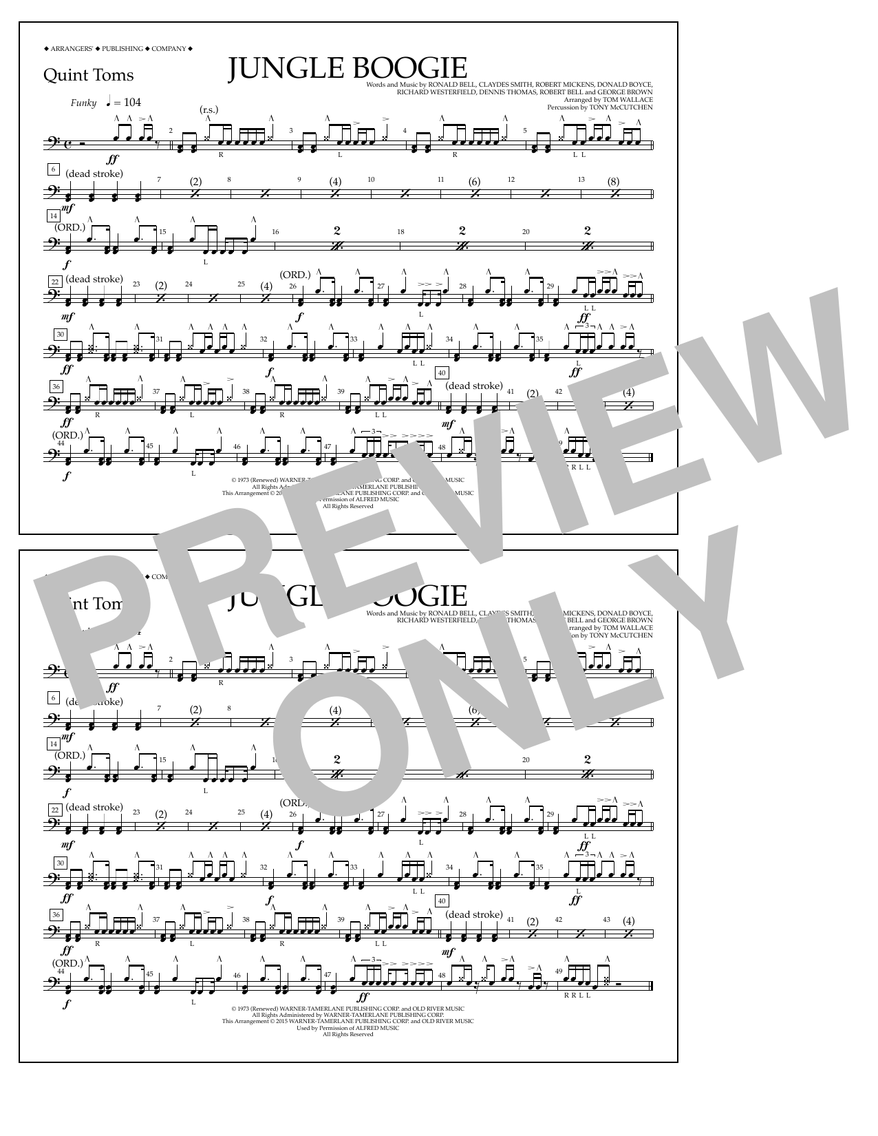 Tom Wallace Jungle Boogie - Quint-Toms Sheet Music Notes & Chords for Marching Band - Download or Print PDF