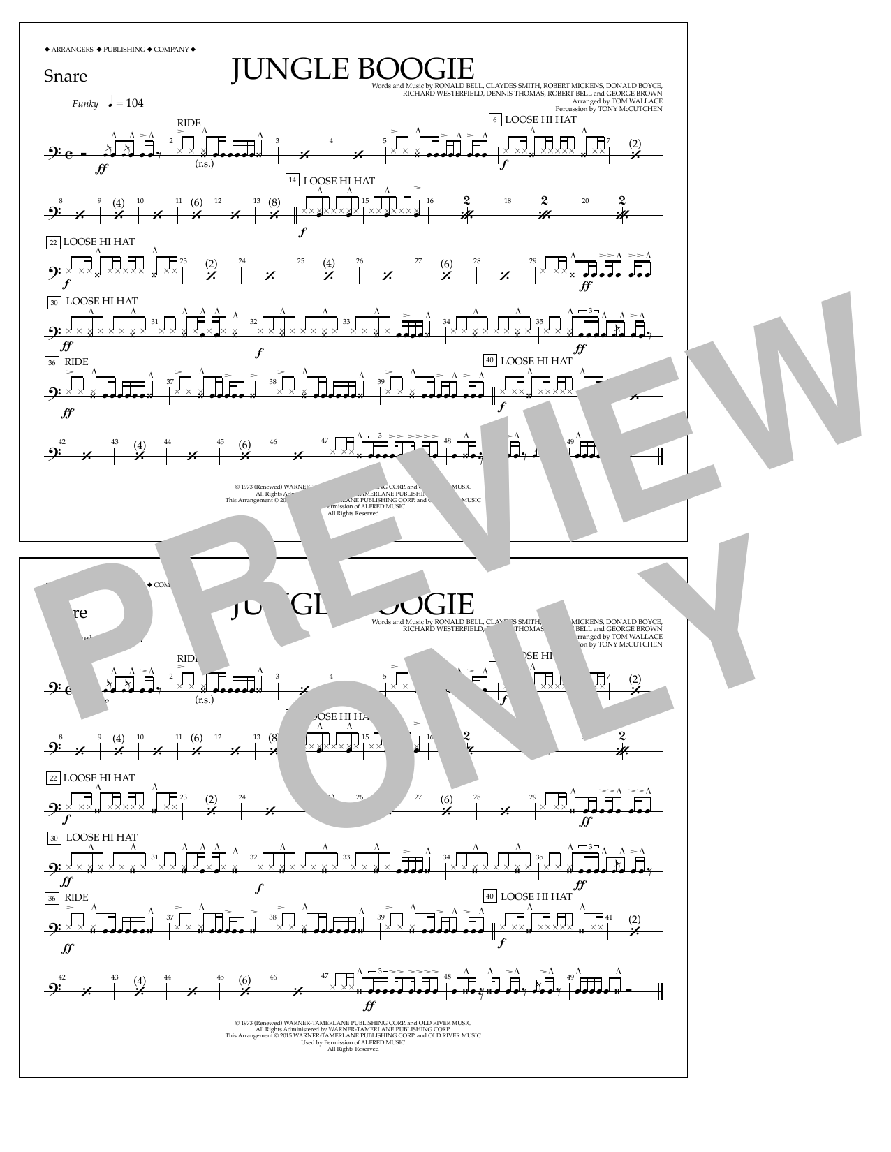 Tom Wallace Jungle Boogie - Snare Sheet Music Notes & Chords for Marching Band - Download or Print PDF