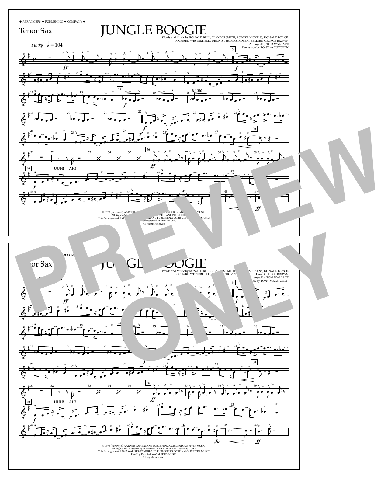 Tom Wallace Jungle Boogie - Tenor Sax Sheet Music Notes & Chords for Marching Band - Download or Print PDF