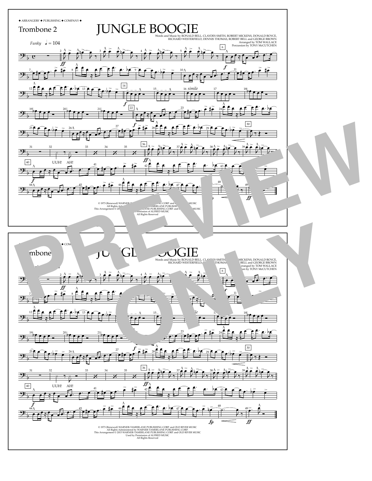Tom Wallace Jungle Boogie - Trombone 2 Sheet Music Notes & Chords for Marching Band - Download or Print PDF