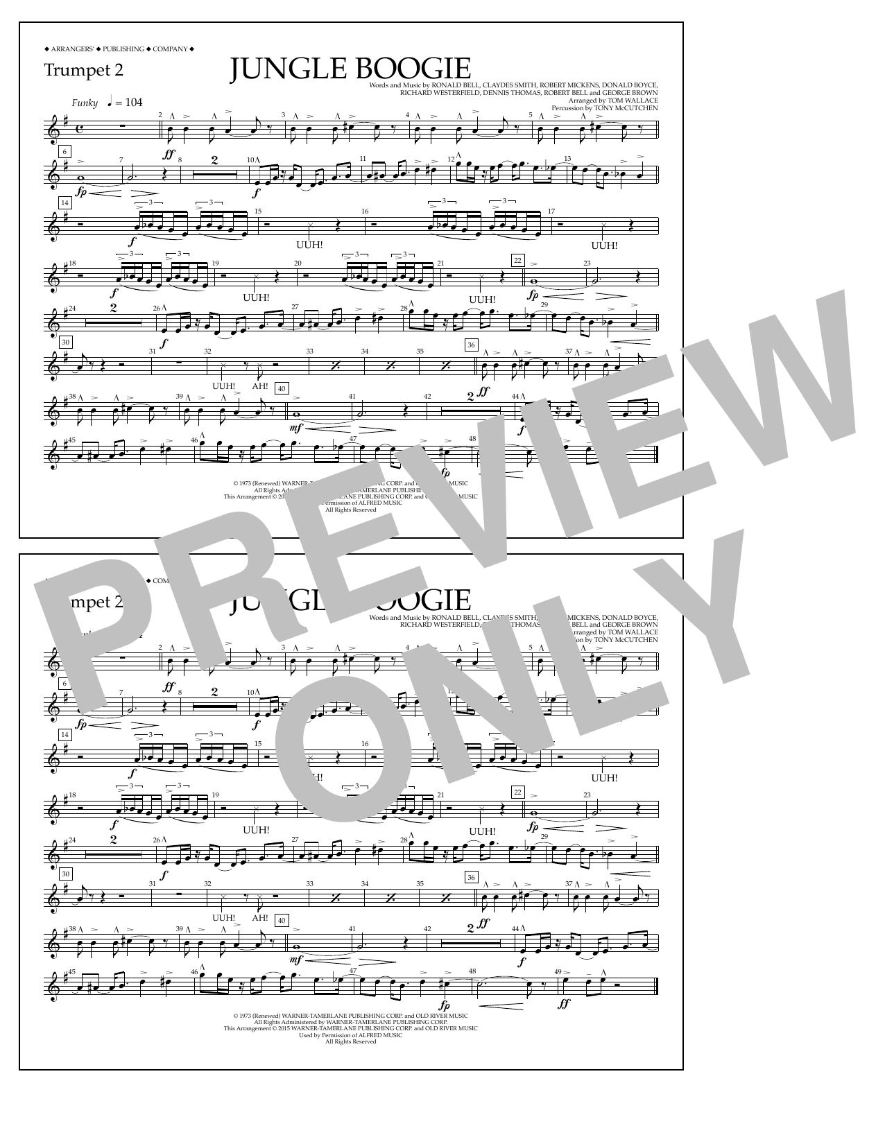 Tom Wallace Jungle Boogie - Trumpet 2 Sheet Music Notes & Chords for Marching Band - Download or Print PDF
