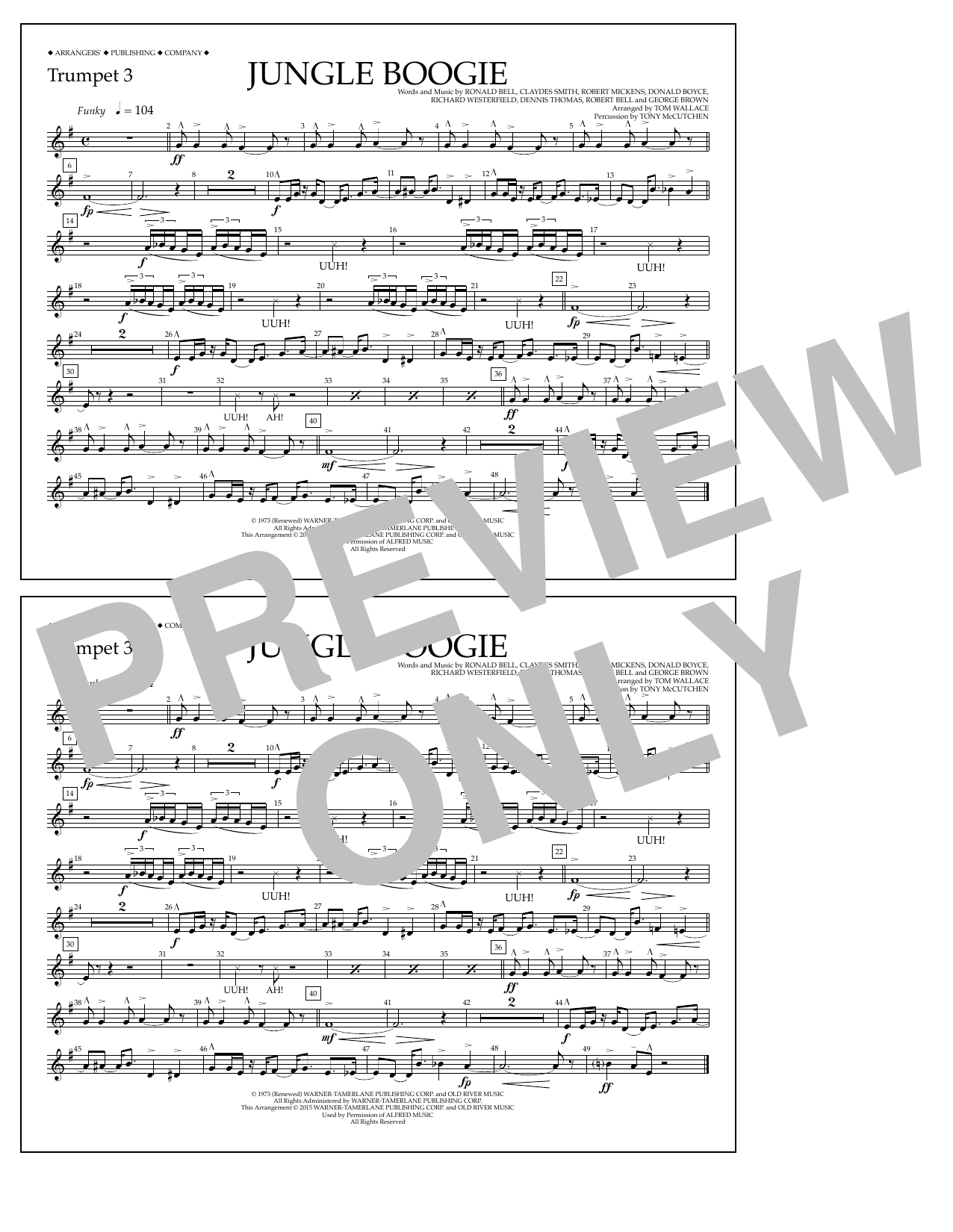 Tom Wallace Jungle Boogie - Trumpet 3 Sheet Music Notes & Chords for Marching Band - Download or Print PDF