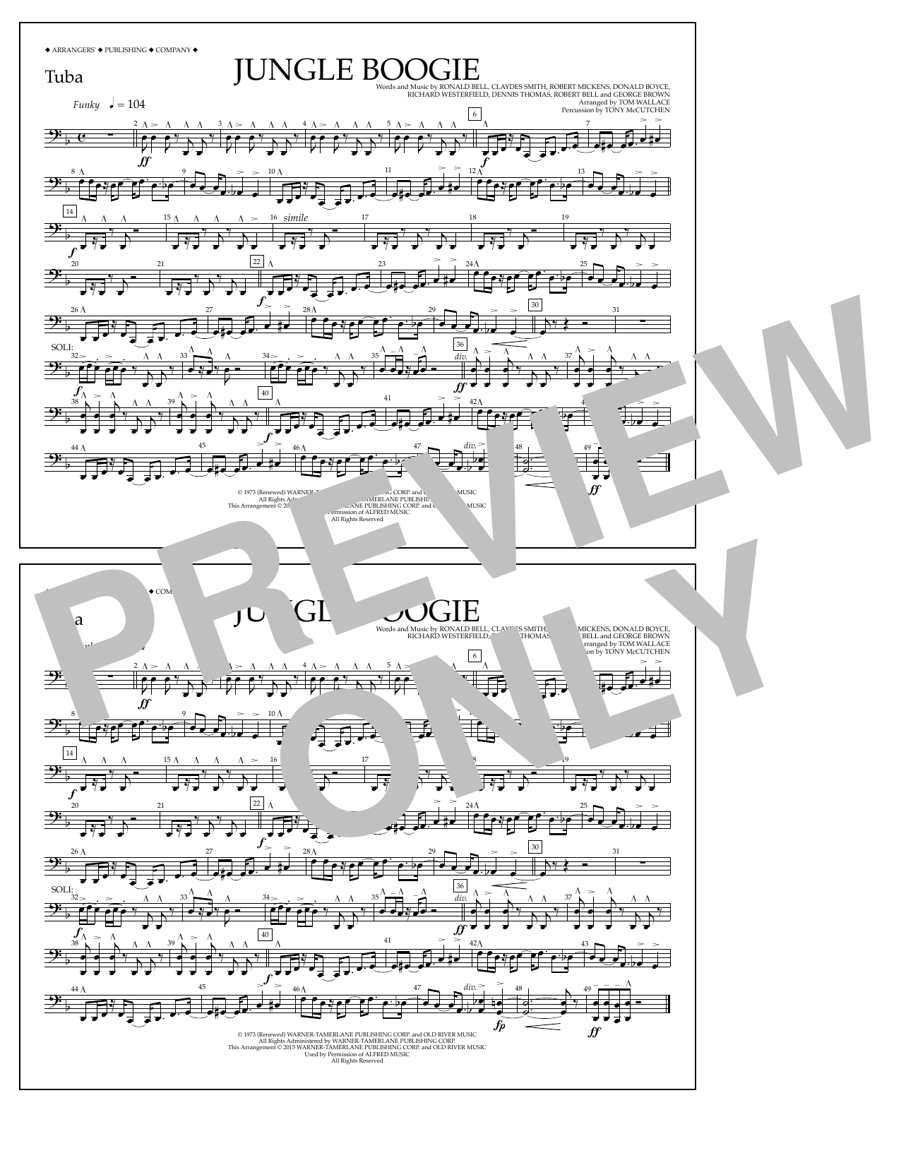 Tom Wallace Jungle Boogie - Tuba Sheet Music Notes & Chords for Marching Band - Download or Print PDF