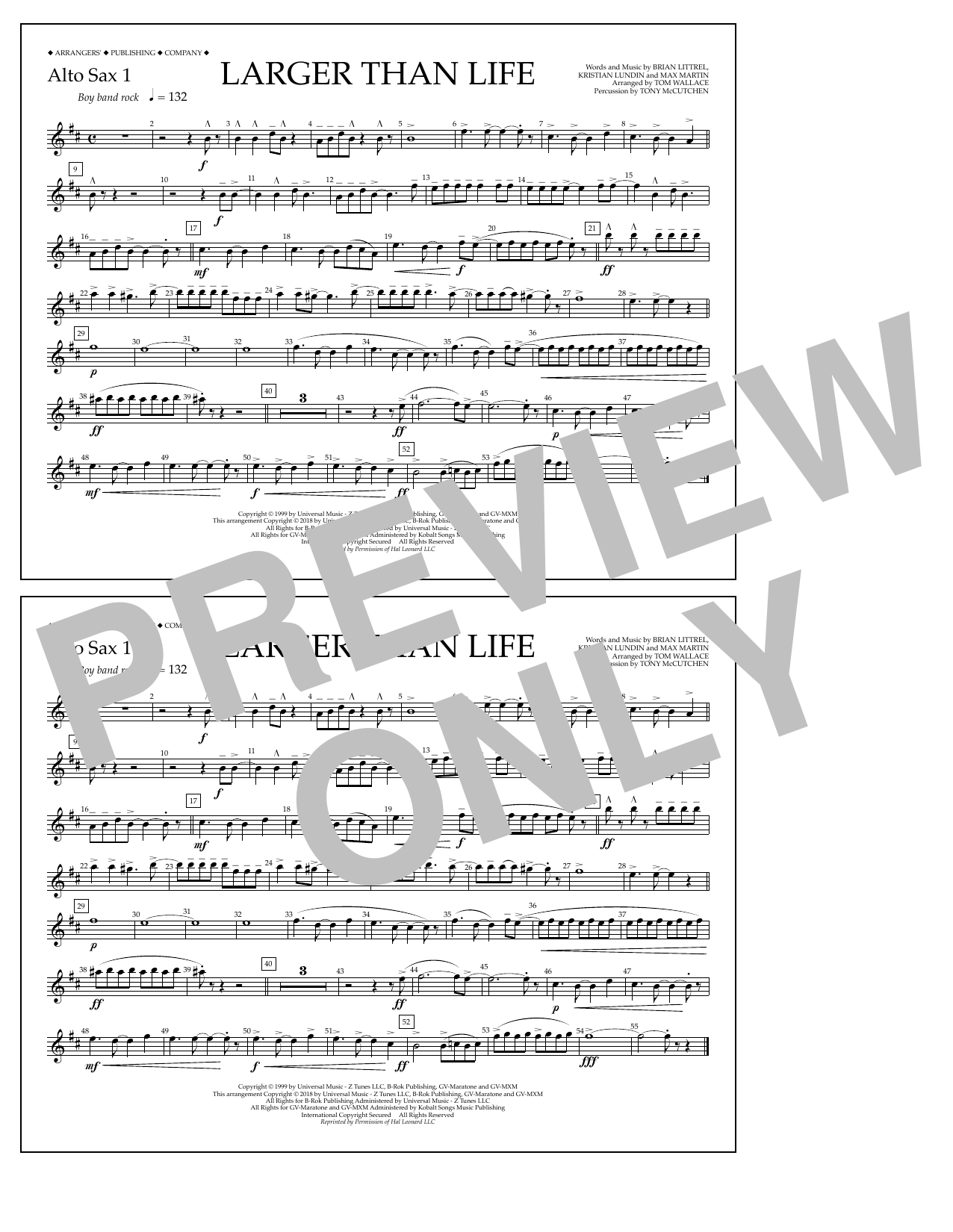 Tom Wallace Larger Than Life - Alto Sax 1 Sheet Music Notes & Chords for Marching Band - Download or Print PDF