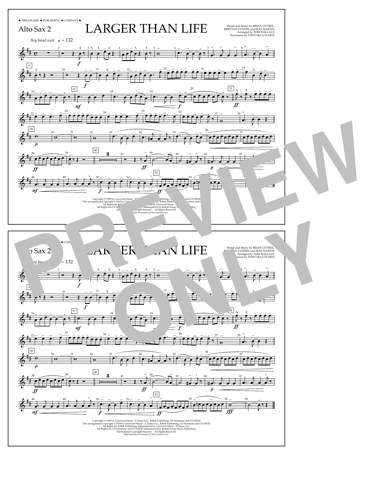 Tom Wallace Larger Than Life - Alto Sax 2 Sheet Music Notes & Chords for Marching Band - Download or Print PDF