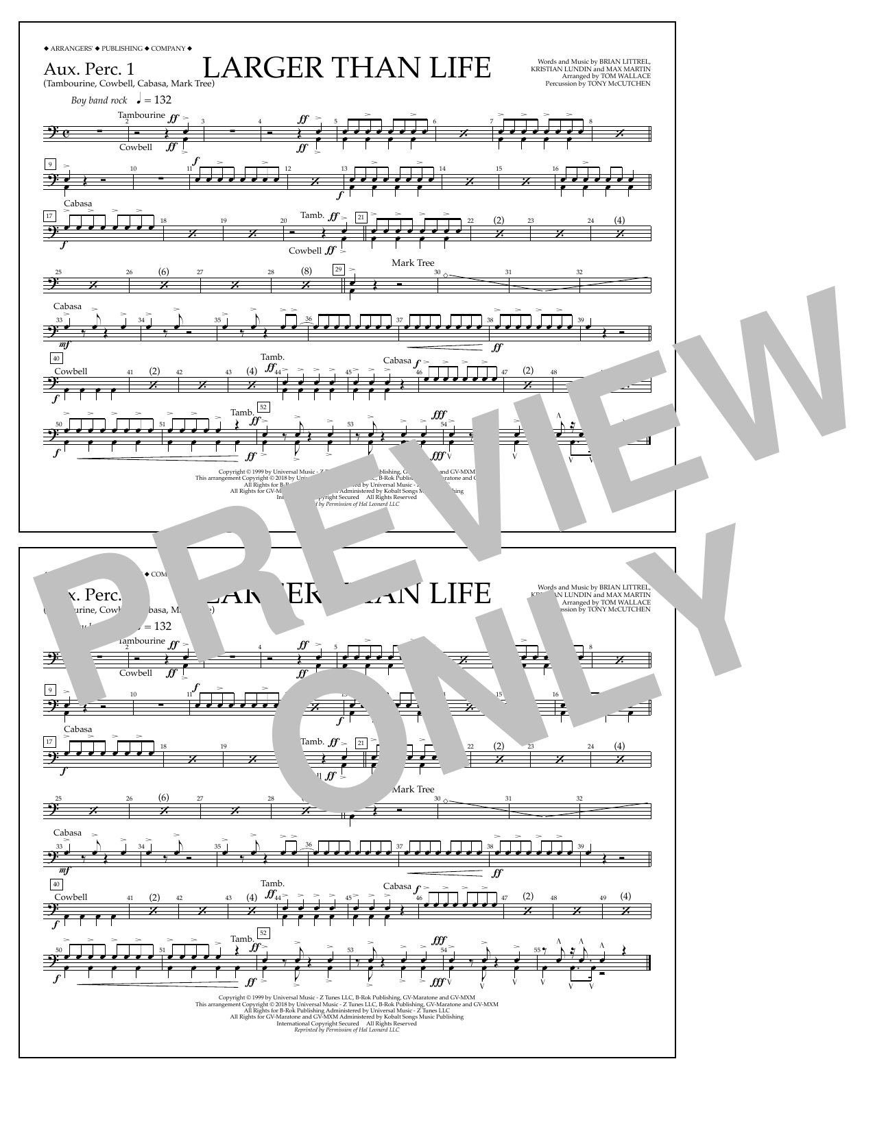 Tom Wallace Larger Than Life - Aux. Perc. 1 Sheet Music Notes & Chords for Marching Band - Download or Print PDF