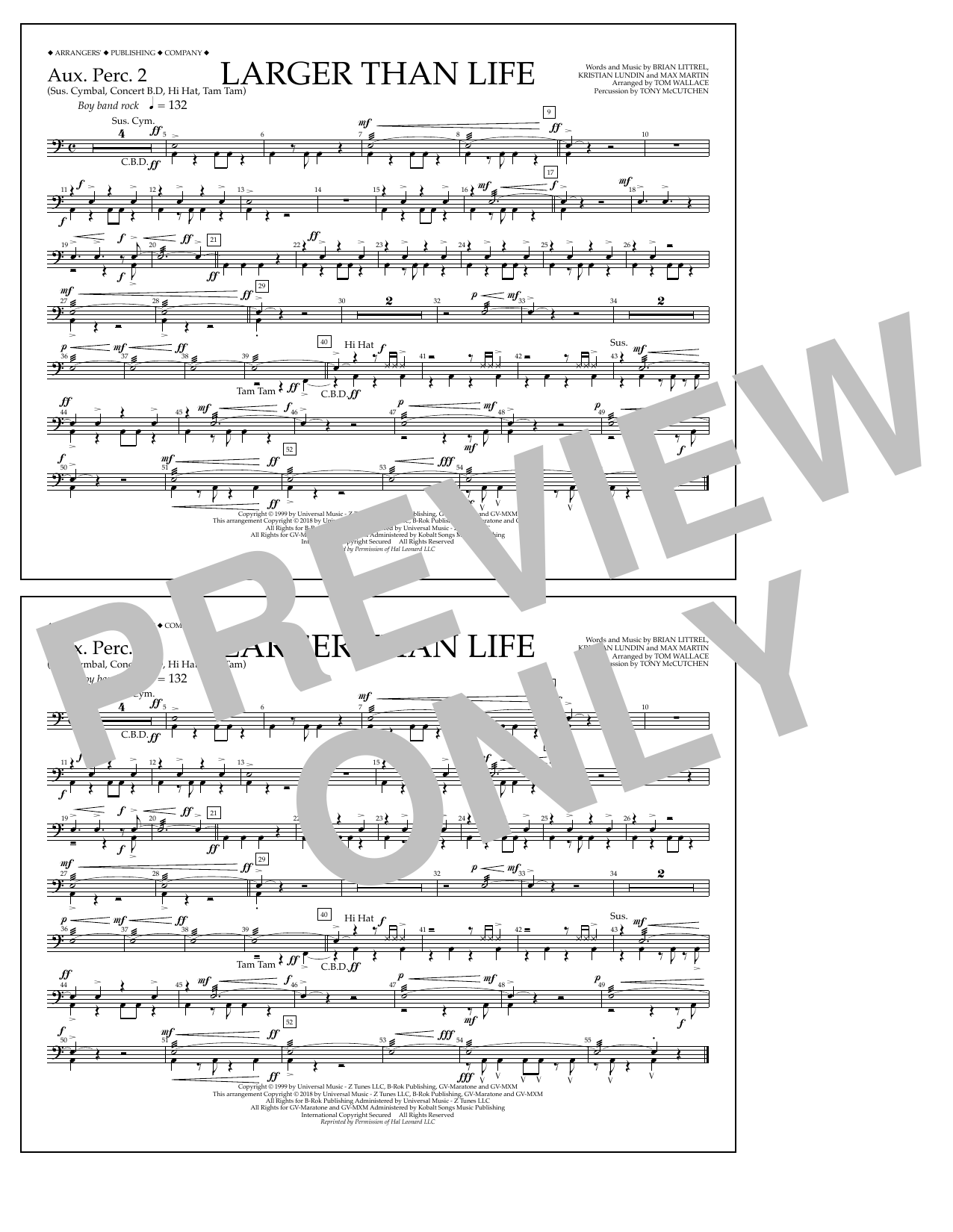 Tom Wallace Larger Than Life - Aux. Perc. 2 Sheet Music Notes & Chords for Marching Band - Download or Print PDF