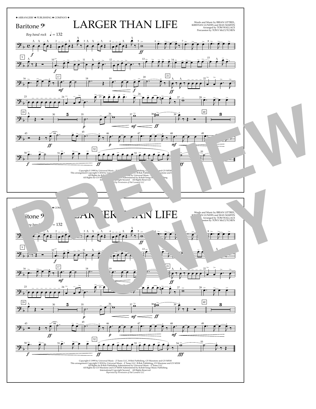 Tom Wallace Larger Than Life - Baritone B.C. Sheet Music Notes & Chords for Marching Band - Download or Print PDF