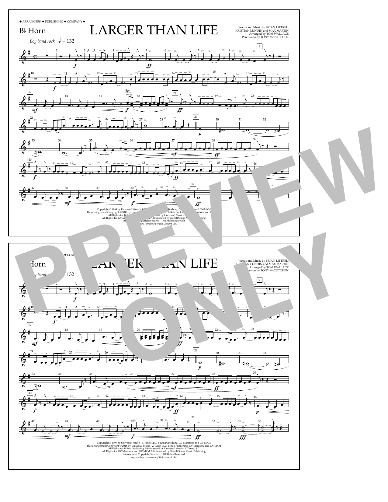 Tom Wallace Larger Than Life - Bb Horn Sheet Music Notes & Chords for Marching Band - Download or Print PDF