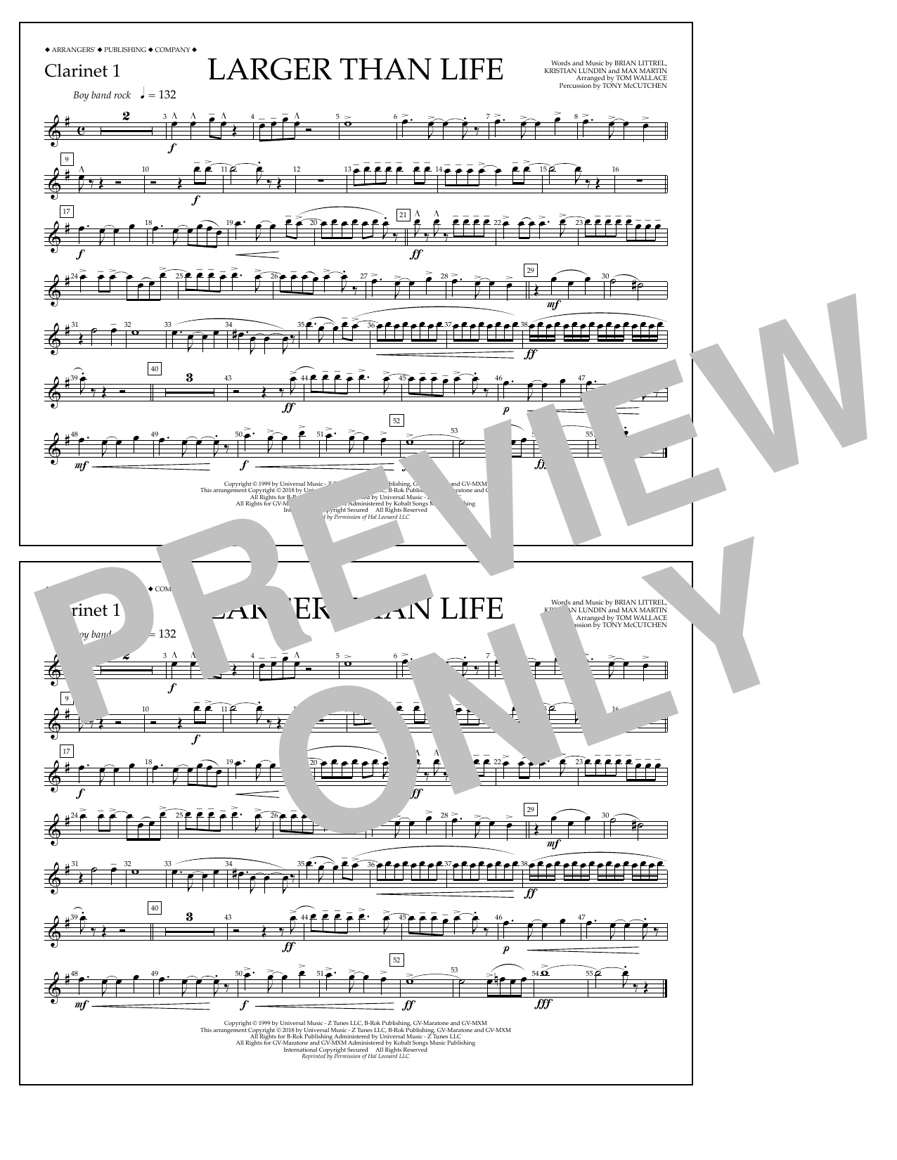 Tom Wallace Larger Than Life - Clarinet 1 Sheet Music Notes & Chords for Marching Band - Download or Print PDF