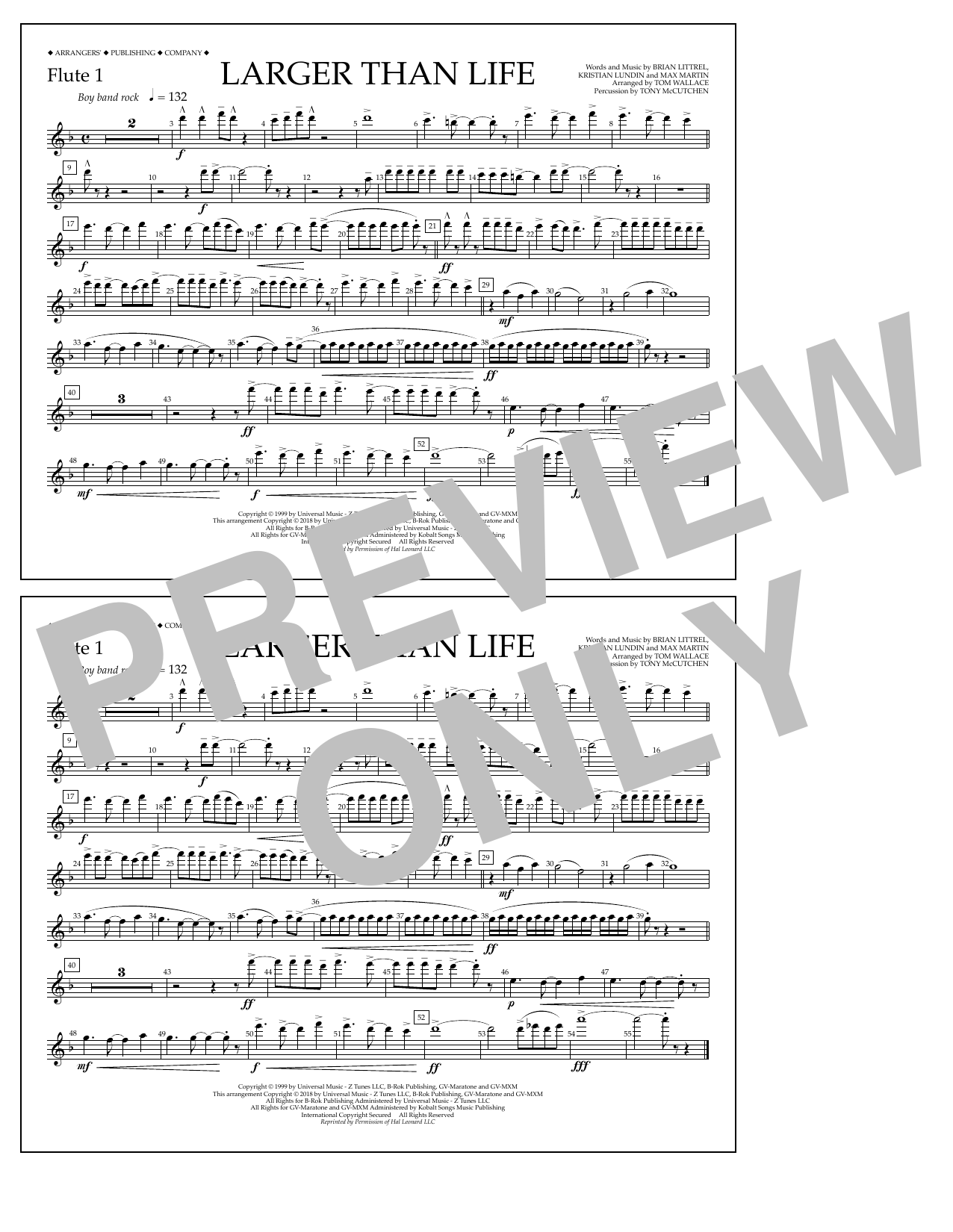 Tom Wallace Larger Than Life - Flute 1 Sheet Music Notes & Chords for Marching Band - Download or Print PDF