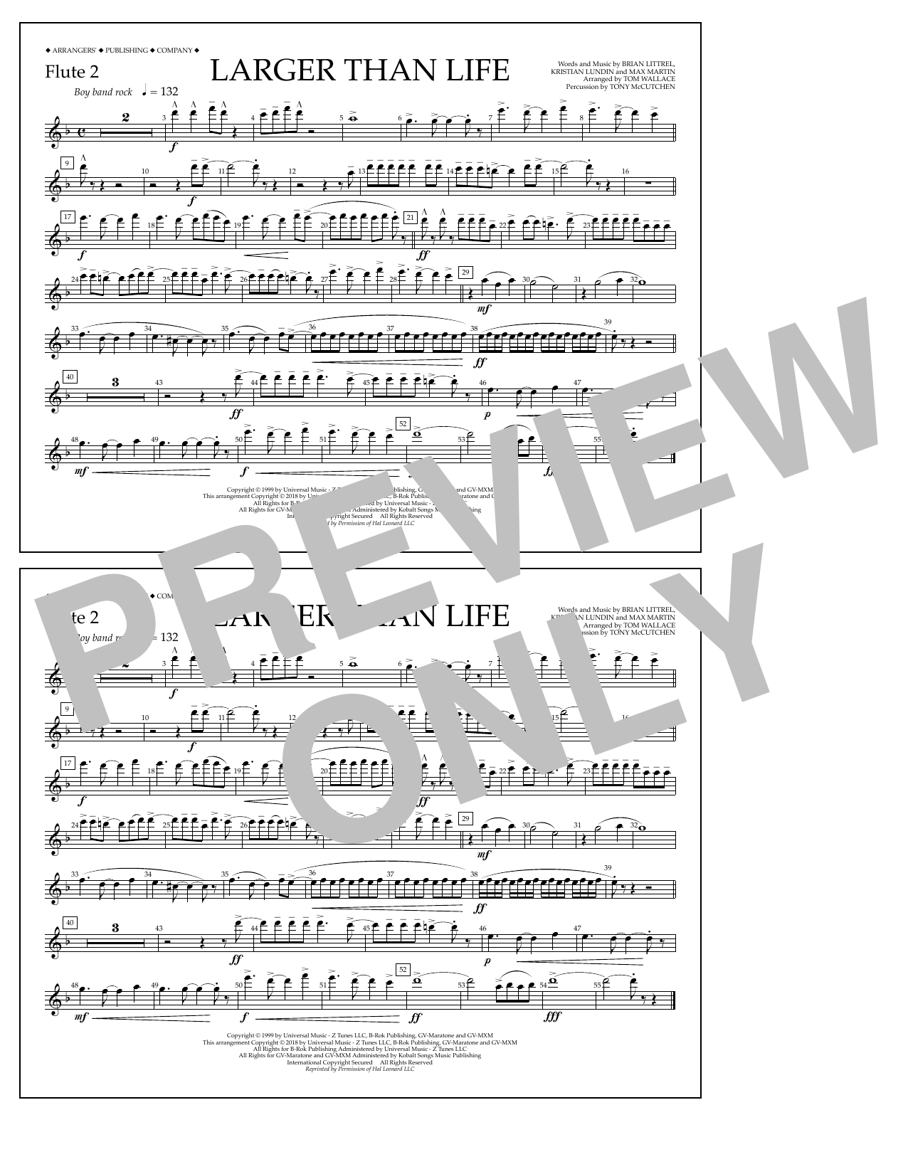 Tom Wallace Larger Than Life - Flute 2 Sheet Music Notes & Chords for Marching Band - Download or Print PDF