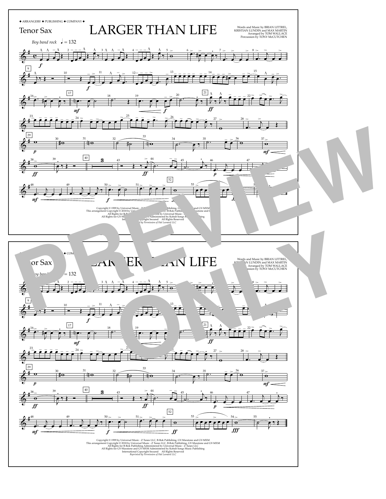 Tom Wallace Larger Than Life - Tenor Sax Sheet Music Notes & Chords for Marching Band - Download or Print PDF