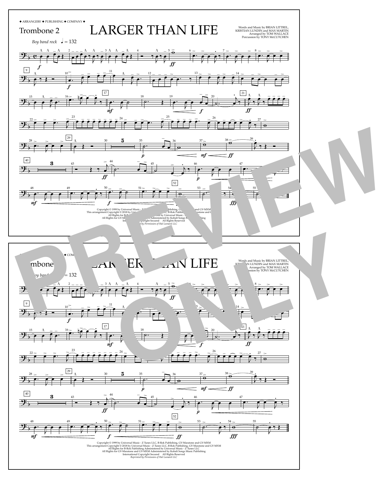 Tom Wallace Larger Than Life - Trombone 2 Sheet Music Notes & Chords for Marching Band - Download or Print PDF