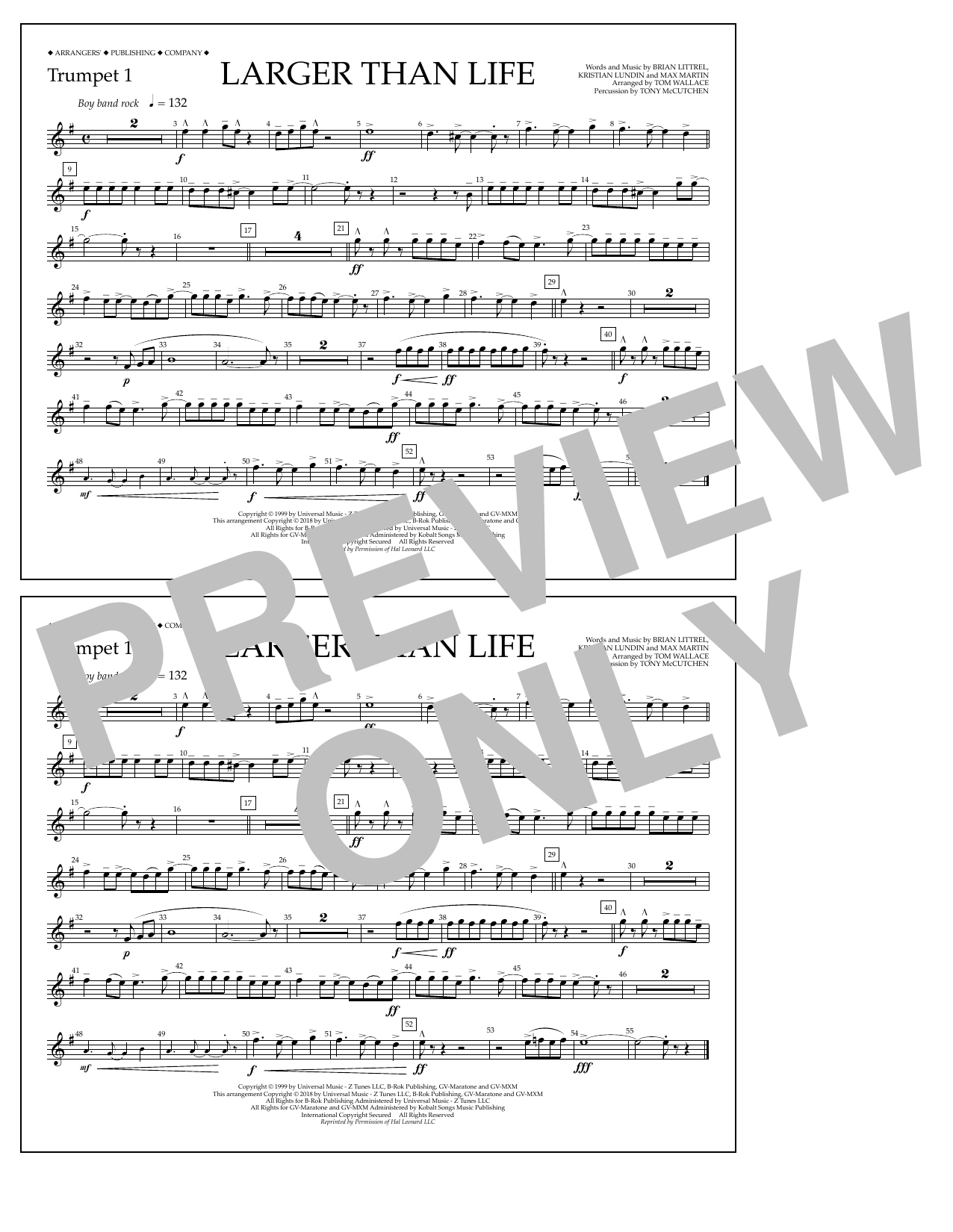 Tom Wallace Larger Than Life - Trumpet 1 Sheet Music Notes & Chords for Marching Band - Download or Print PDF