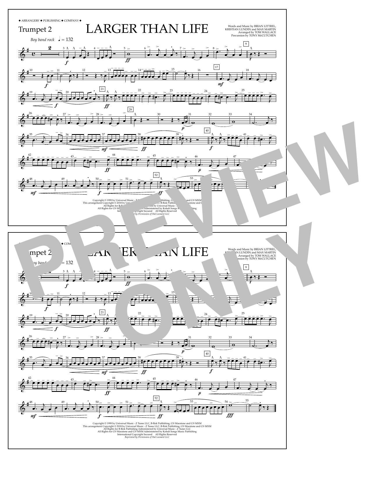 Tom Wallace Larger Than Life - Trumpet 2 Sheet Music Notes & Chords for Marching Band - Download or Print PDF