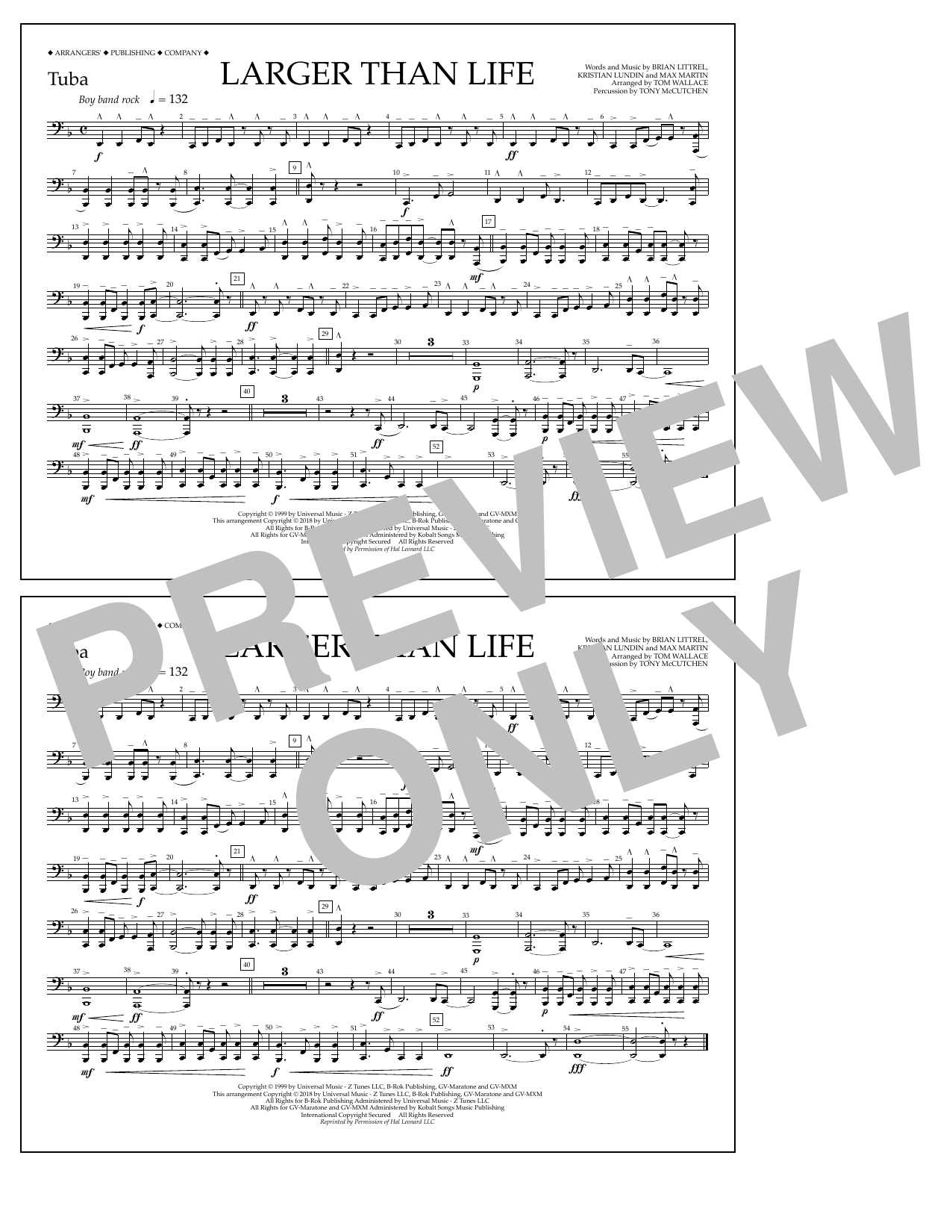 Tom Wallace Larger Than Life - Tuba Sheet Music Notes & Chords for Marching Band - Download or Print PDF