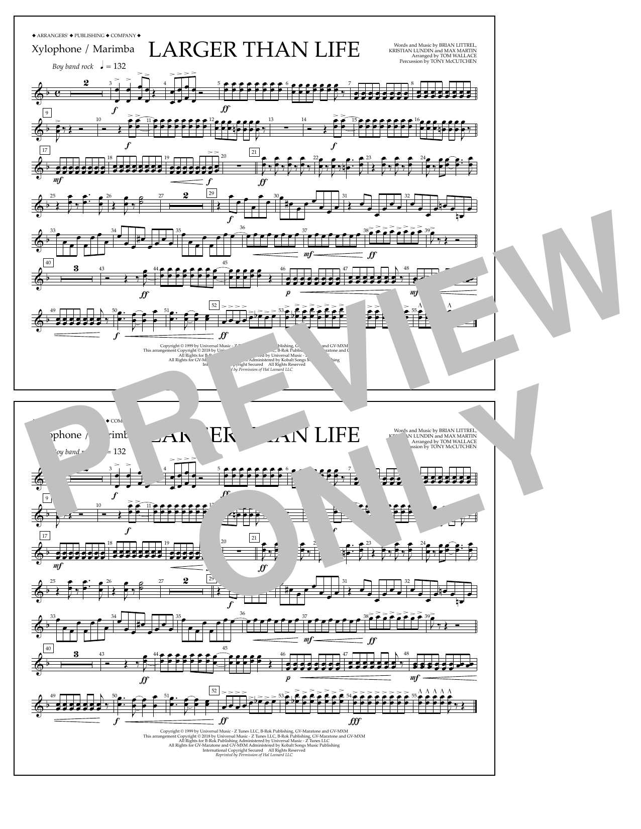Tom Wallace Larger Than Life - Xylophone/Marimba Sheet Music Notes & Chords for Marching Band - Download or Print PDF