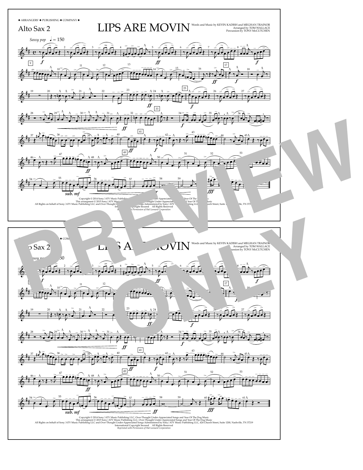Tom Wallace Lips Are Movin - Alto Sax 2 Sheet Music Notes & Chords for Marching Band - Download or Print PDF