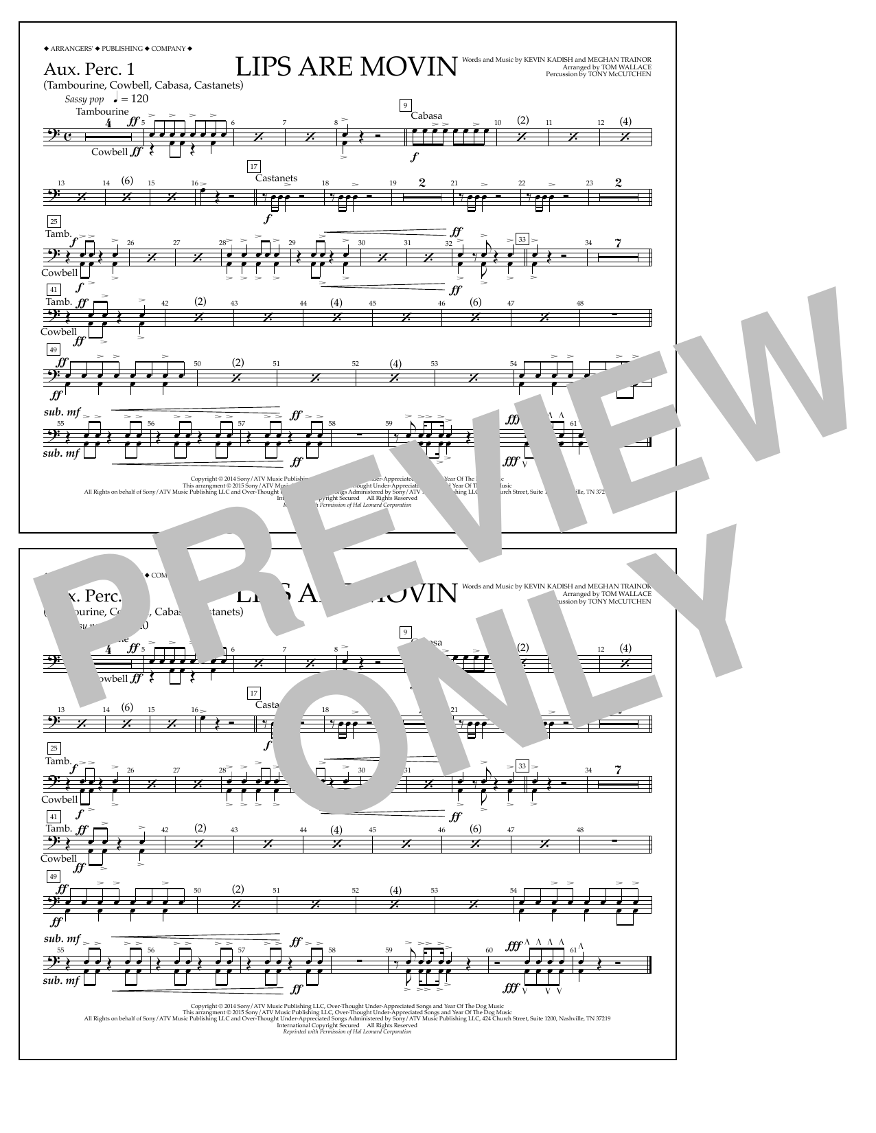 Tom Wallace Lips Are Movin - Aux. Perc. 1 Sheet Music Notes & Chords for Marching Band - Download or Print PDF