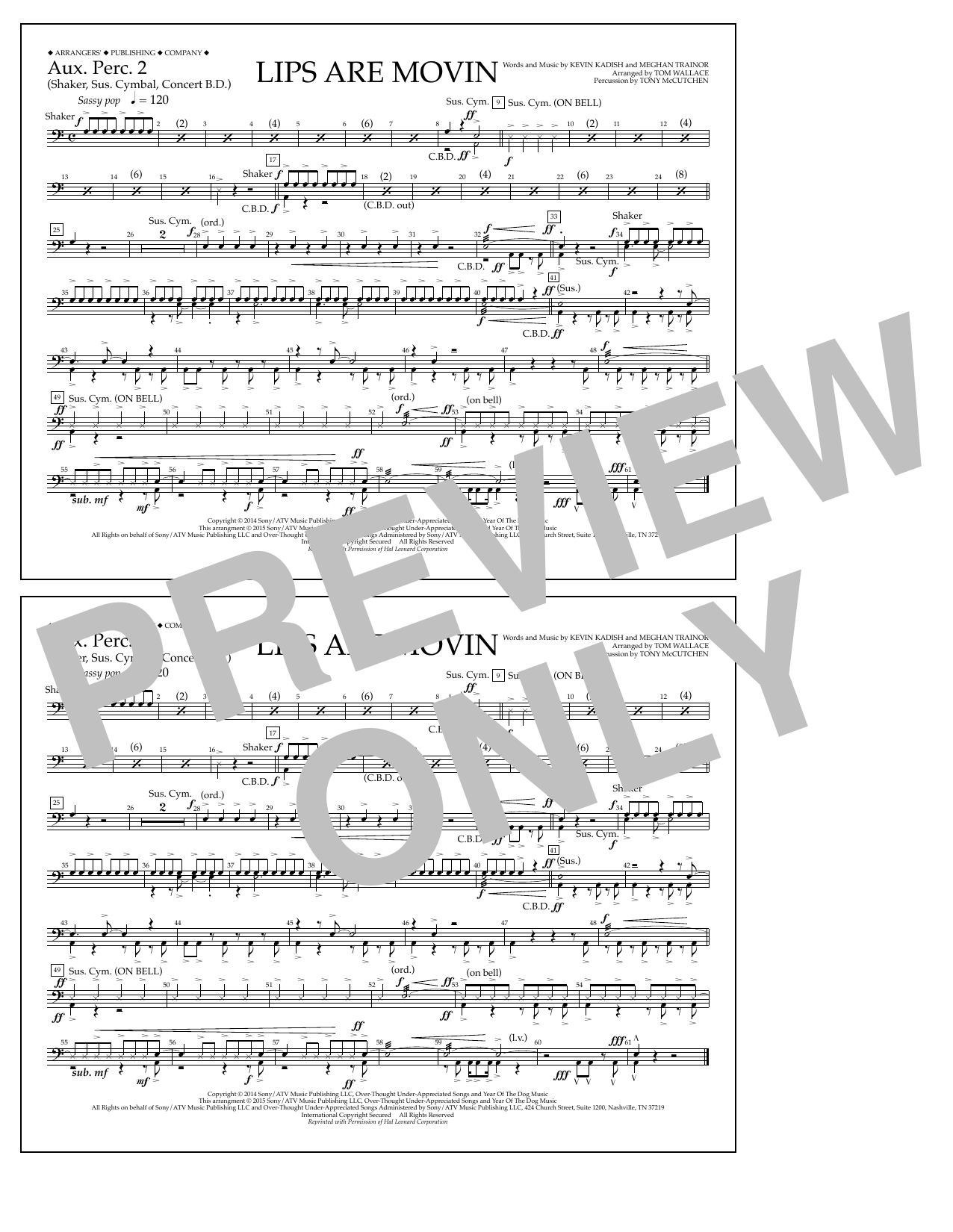 Tom Wallace Lips Are Movin - Aux. Perc. 2 Sheet Music Notes & Chords for Marching Band - Download or Print PDF