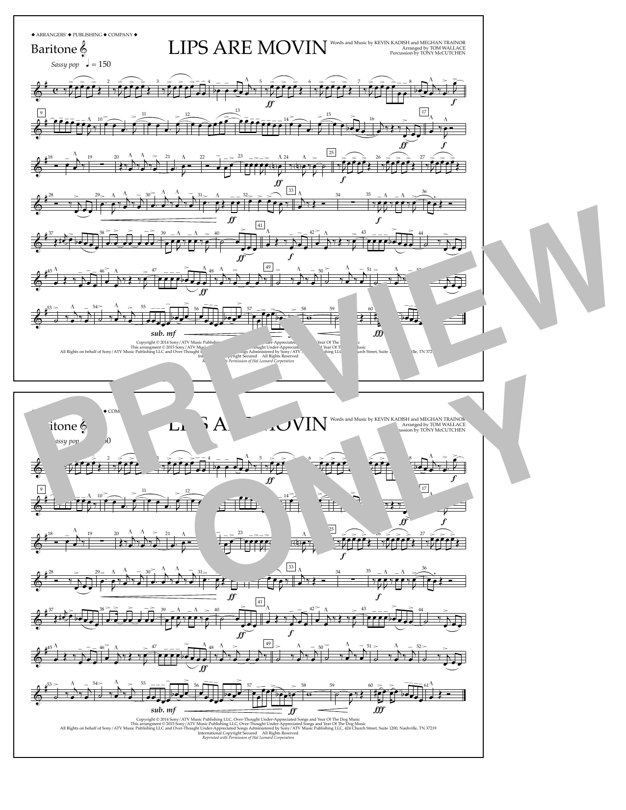 Tom Wallace Lips Are Movin - Baritone T.C. Sheet Music Notes & Chords for Marching Band - Download or Print PDF