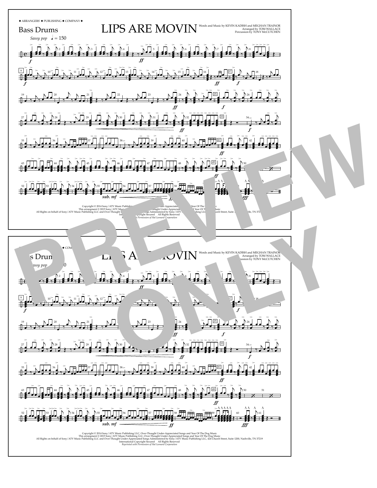 Tom Wallace Lips Are Movin - Bass Drums Sheet Music Notes & Chords for Marching Band - Download or Print PDF