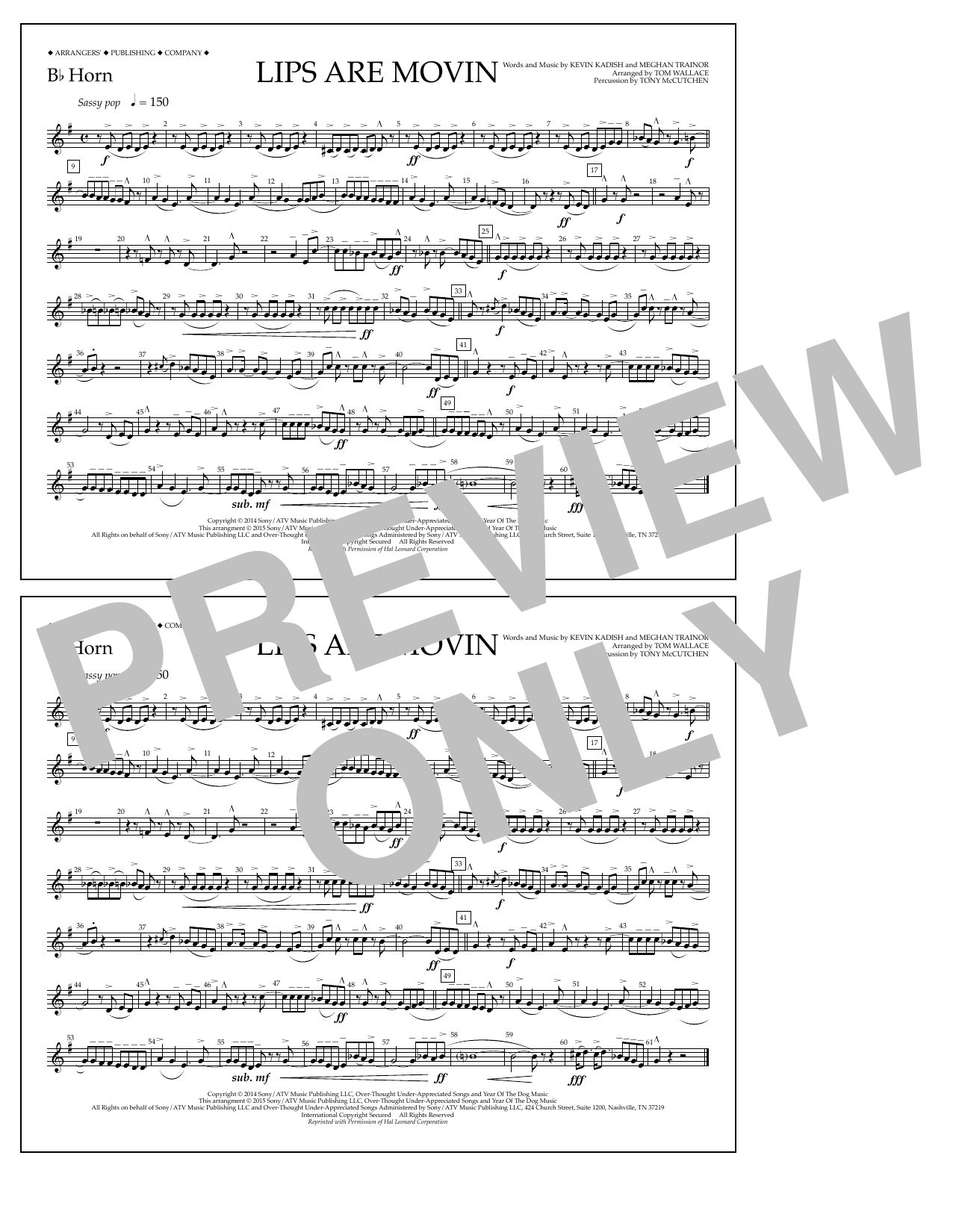 Tom Wallace Lips Are Movin - Bb Horn Sheet Music Notes & Chords for Marching Band - Download or Print PDF