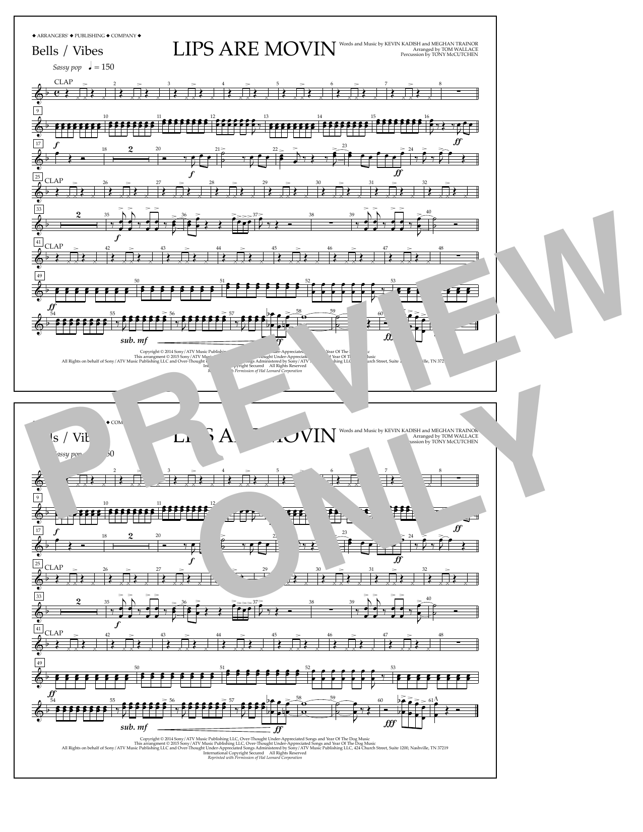 Tom Wallace Lips Are Movin - Bells/Vibes Sheet Music Notes & Chords for Marching Band - Download or Print PDF