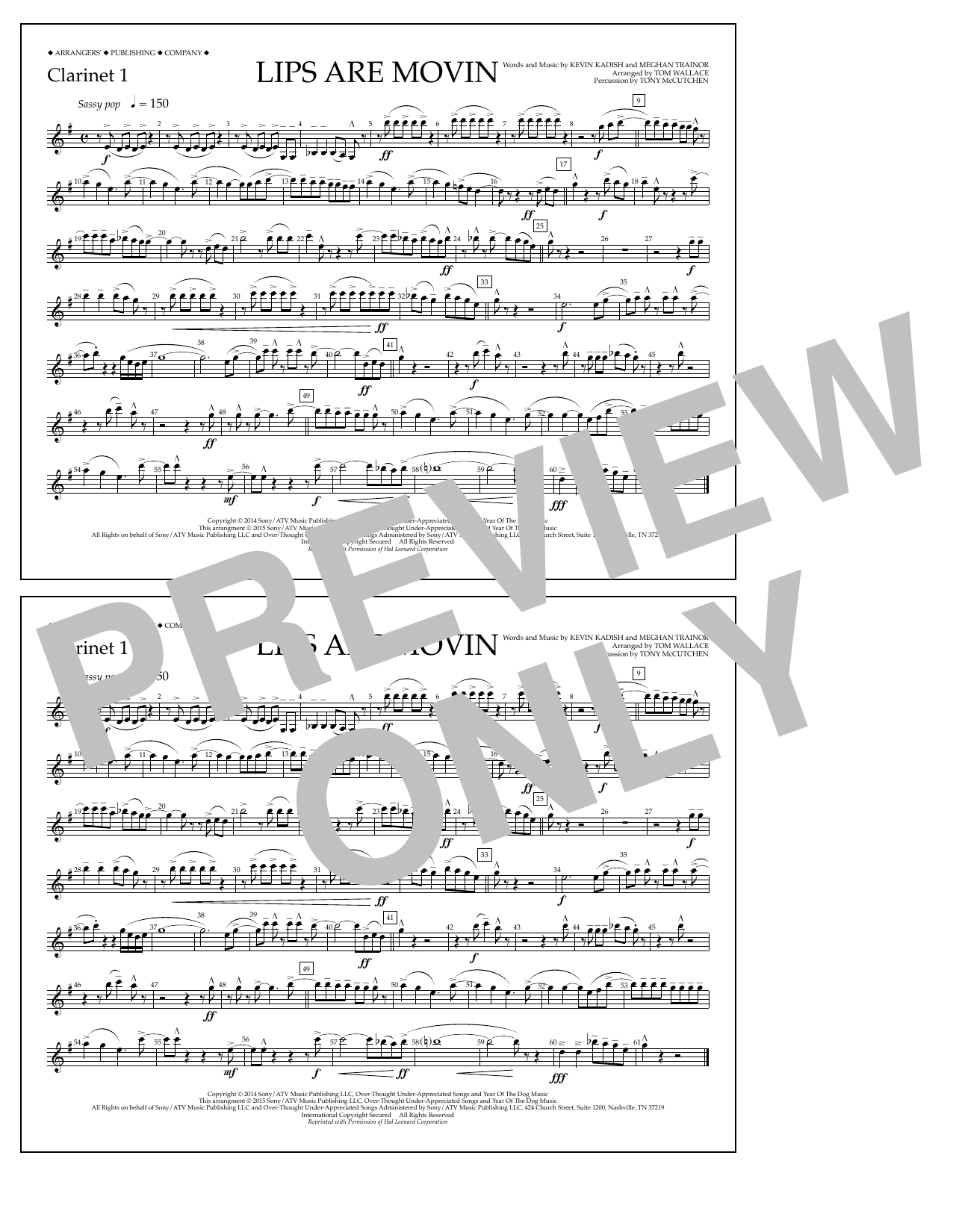 Tom Wallace Lips Are Movin - Clarinet 1 Sheet Music Notes & Chords for Marching Band - Download or Print PDF