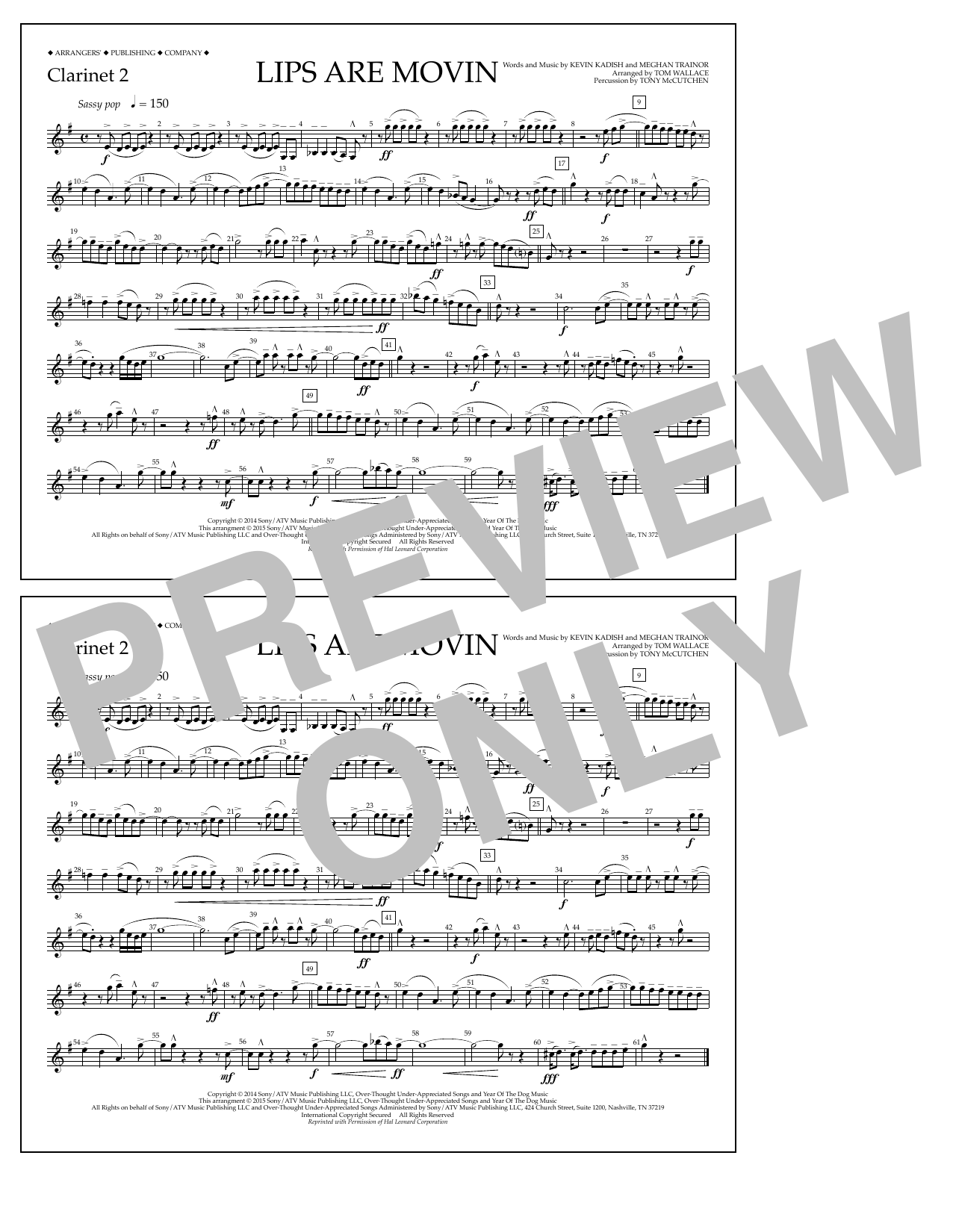 Tom Wallace Lips Are Movin - Clarinet 2 Sheet Music Notes & Chords for Marching Band - Download or Print PDF