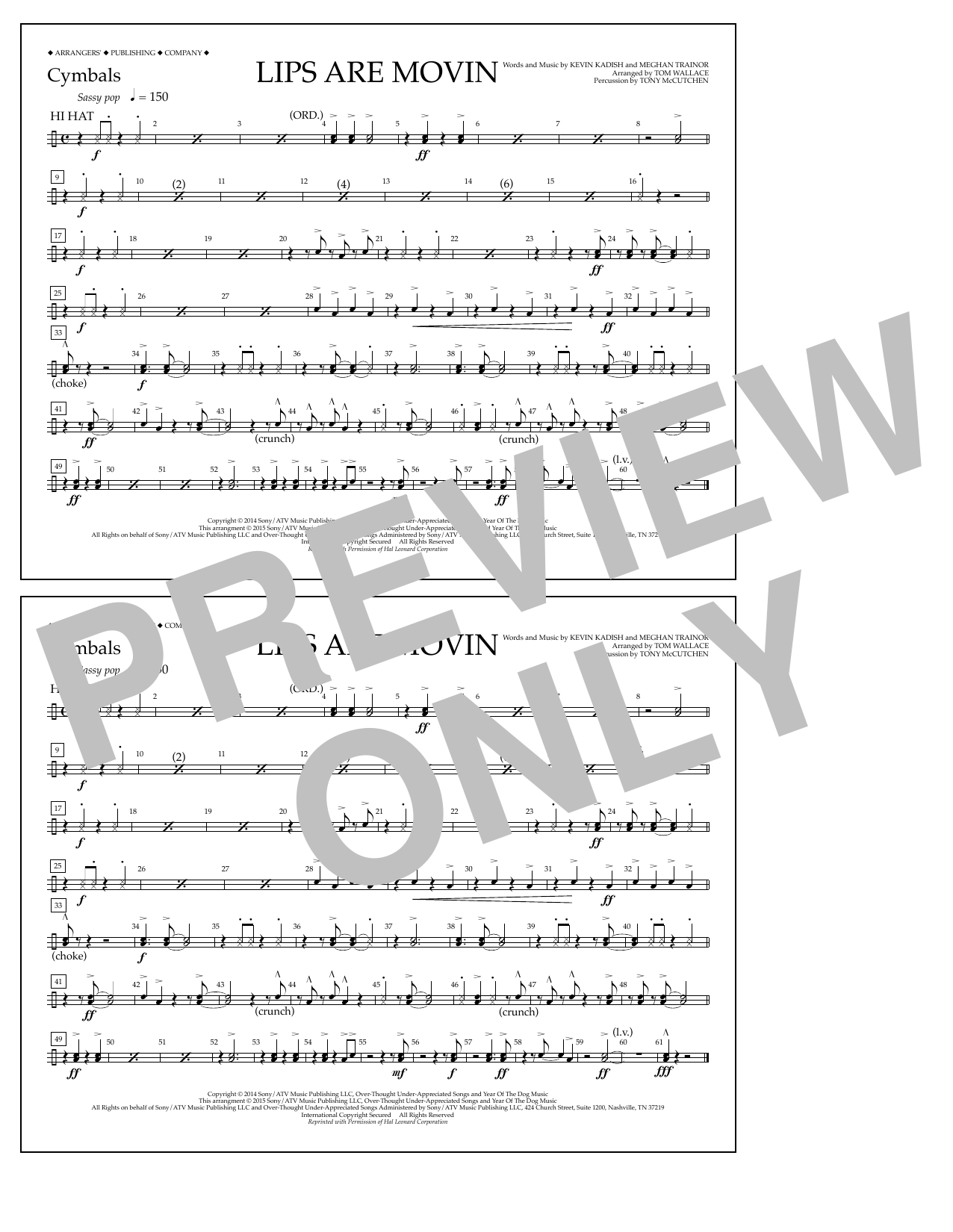 Tom Wallace Lips Are Movin - Cymbals Sheet Music Notes & Chords for Marching Band - Download or Print PDF