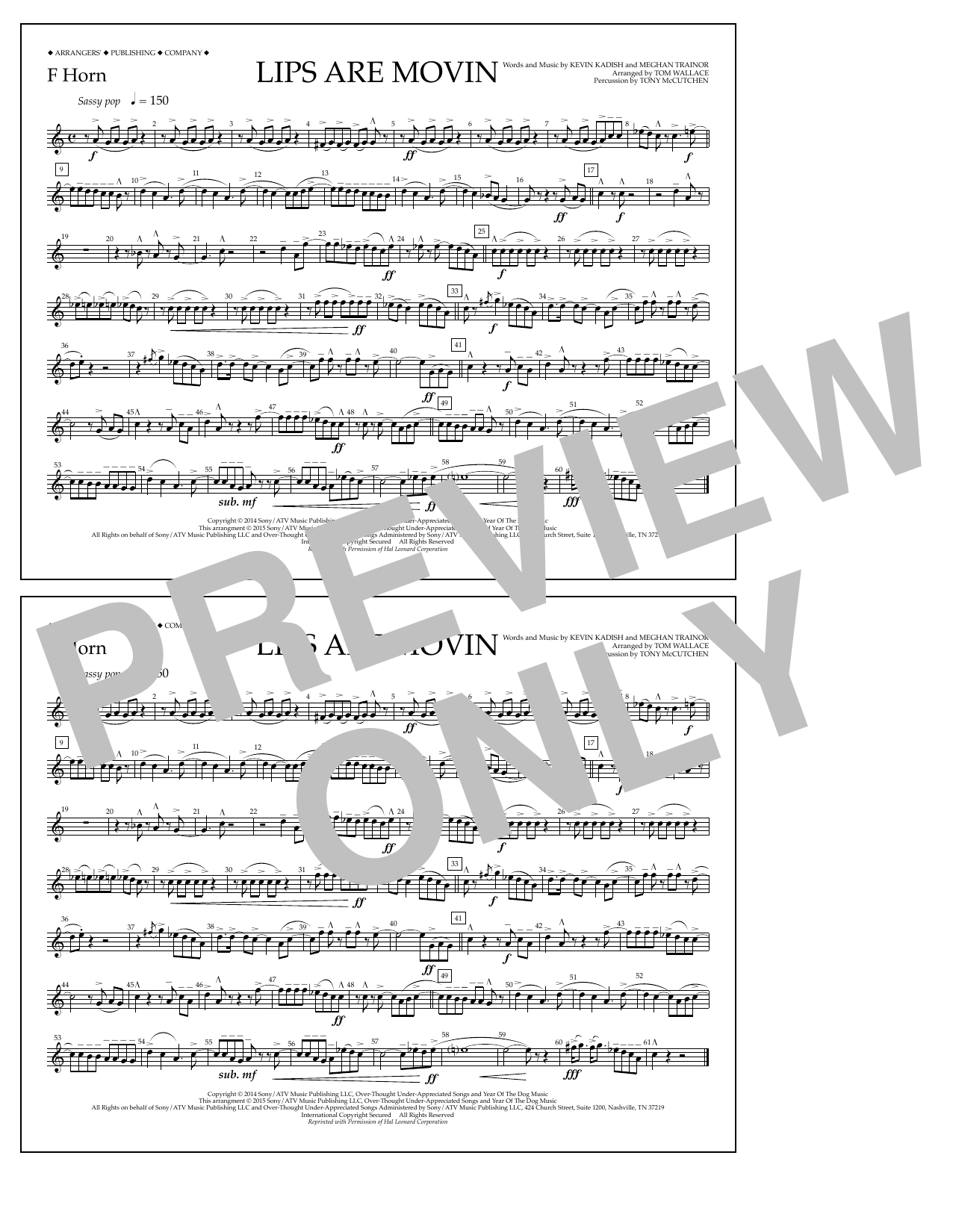 Tom Wallace Lips Are Movin - F Horn Sheet Music Notes & Chords for Marching Band - Download or Print PDF