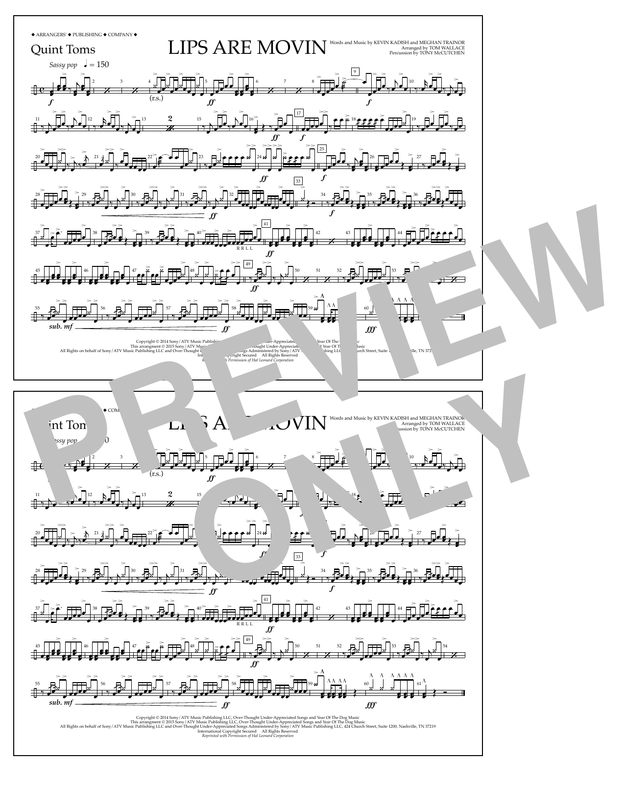 Tom Wallace Lips Are Movin - Quint-Toms Sheet Music Notes & Chords for Marching Band - Download or Print PDF