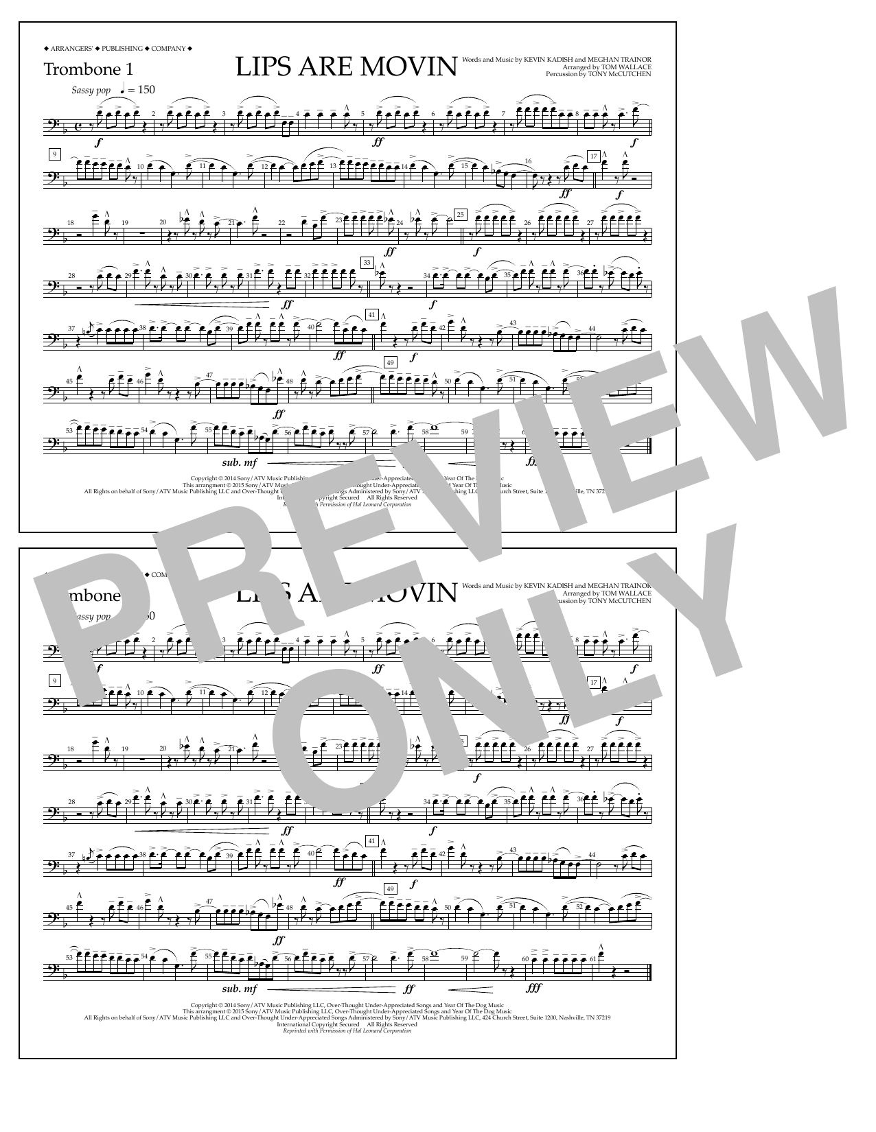 Tom Wallace Lips Are Movin - Trombone 1 Sheet Music Notes & Chords for Marching Band - Download or Print PDF