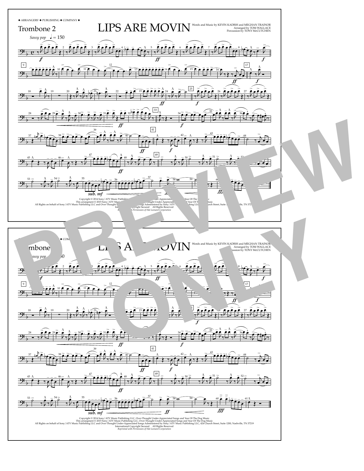 Tom Wallace Lips Are Movin - Trombone 2 Sheet Music Notes & Chords for Marching Band - Download or Print PDF