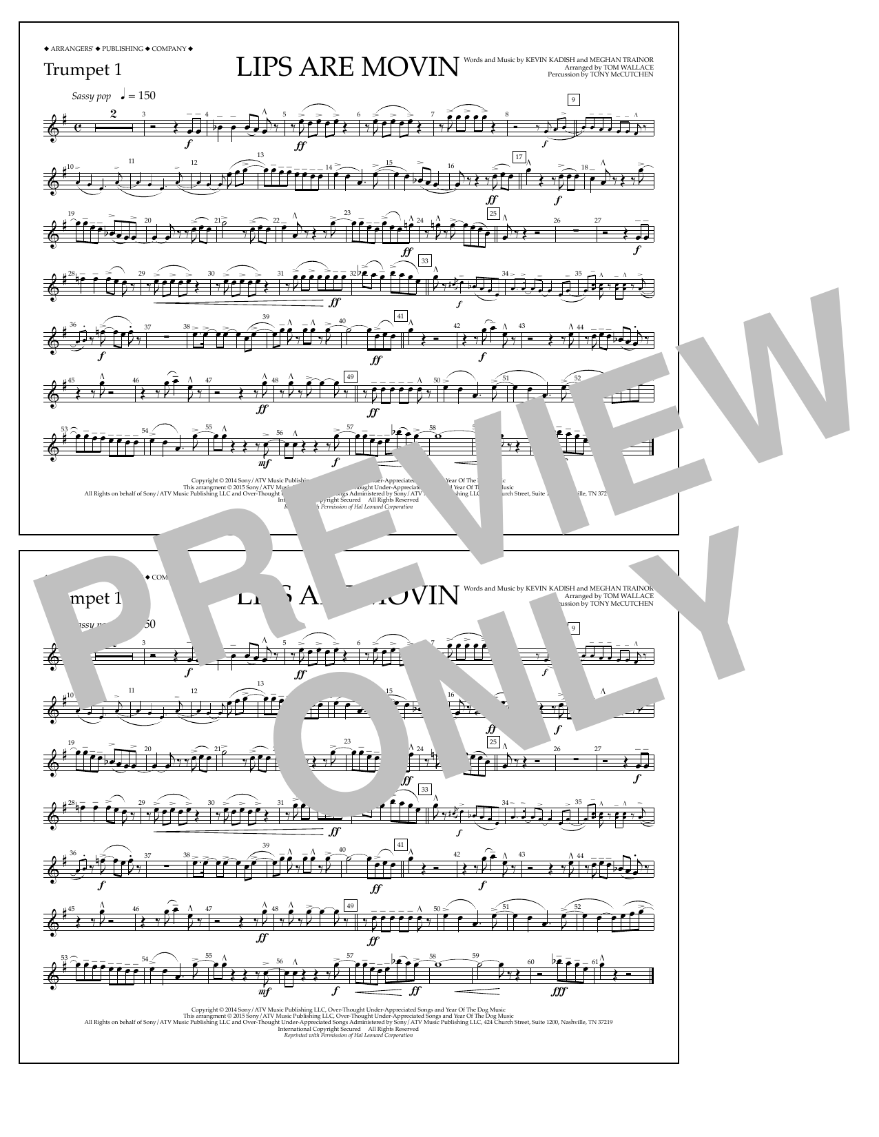 Tom Wallace Lips Are Movin - Trumpet 1 Sheet Music Notes & Chords for Marching Band - Download or Print PDF