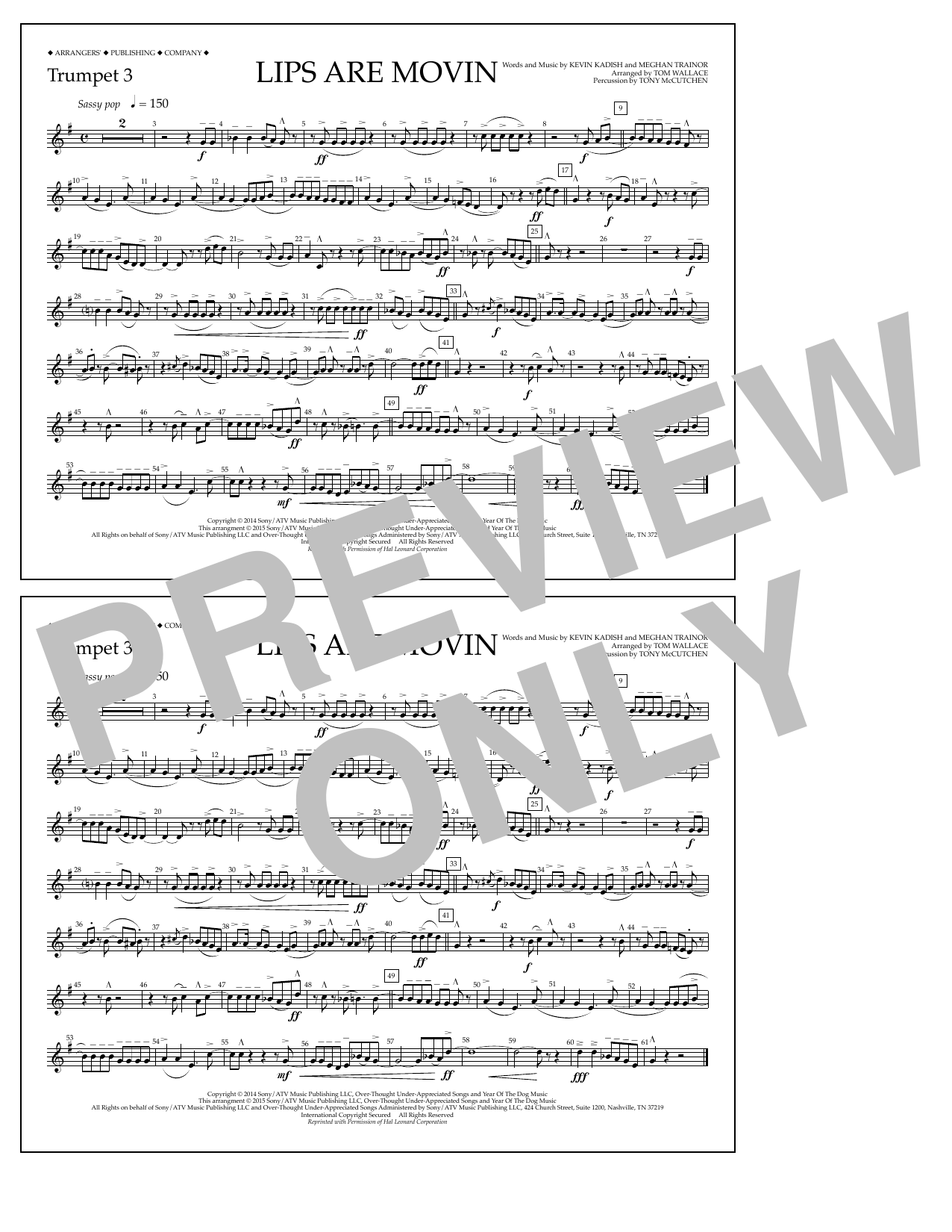 Tom Wallace Lips Are Movin - Trumpet 3 Sheet Music Notes & Chords for Marching Band - Download or Print PDF