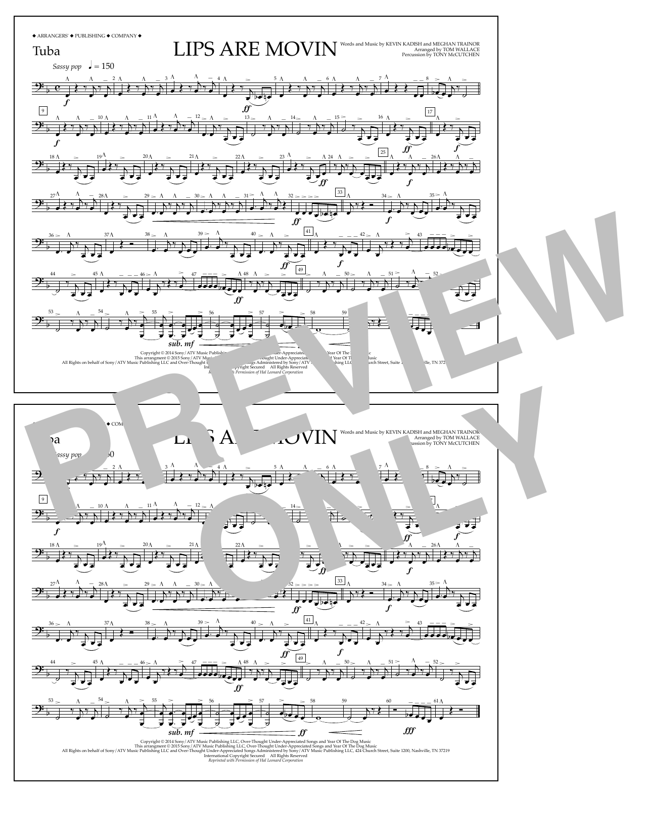 Tom Wallace Lips Are Movin - Tuba Sheet Music Notes & Chords for Marching Band - Download or Print PDF
