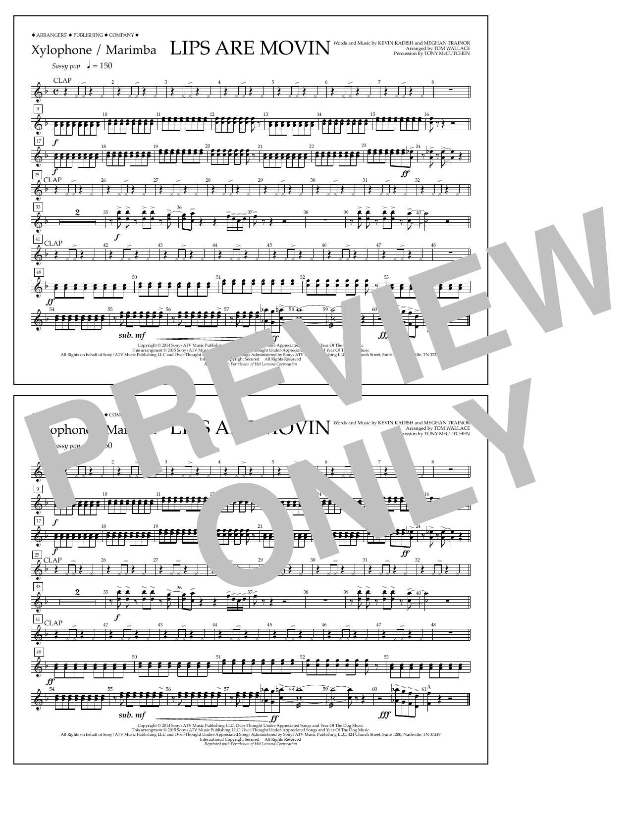 Tom Wallace Lips Are Movin - Xylophone/Marimba Sheet Music Notes & Chords for Marching Band - Download or Print PDF