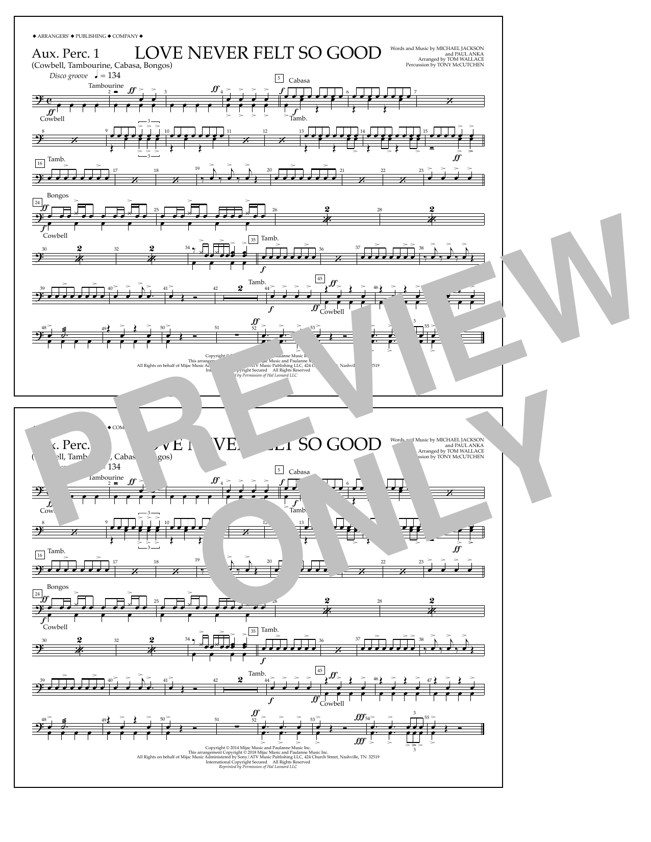 Tom Wallace Love Never Felt So Good - Aux. Perc. 1 Sheet Music Notes & Chords for Marching Band - Download or Print PDF