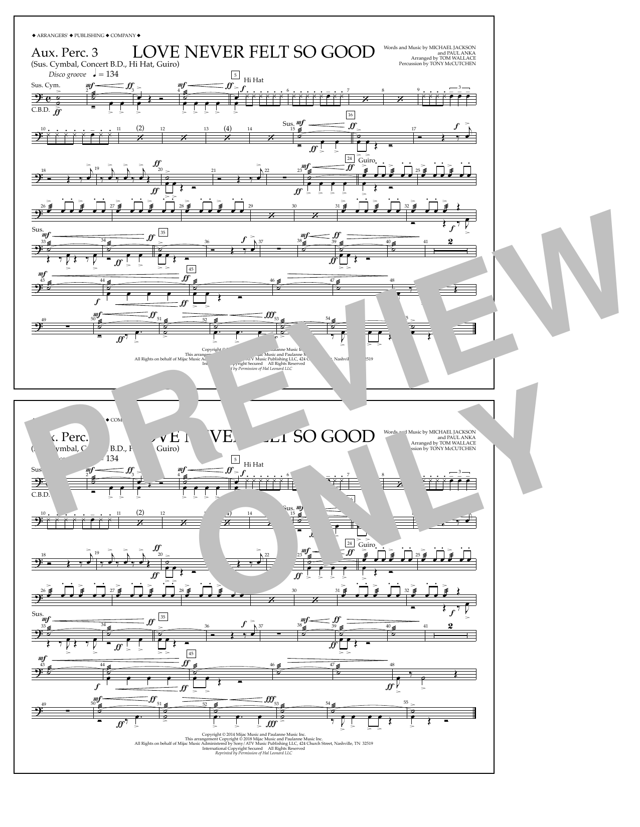 Tom Wallace Love Never Felt So Good - Aux. Perc. 3 Sheet Music Notes & Chords for Marching Band - Download or Print PDF