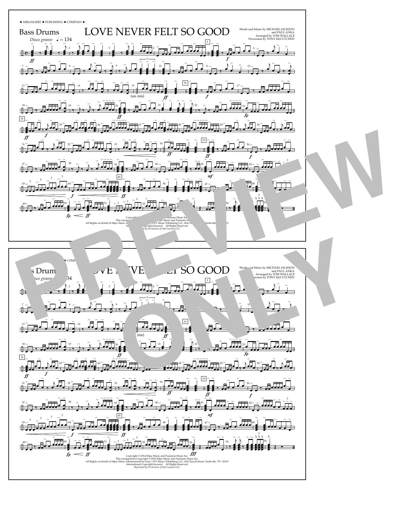 Tom Wallace Love Never Felt So Good - Bass Drums Sheet Music Notes & Chords for Marching Band - Download or Print PDF