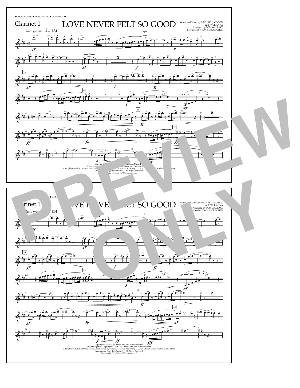 Tom Wallace Love Never Felt So Good - Clarinet 1 Sheet Music Notes & Chords for Marching Band - Download or Print PDF