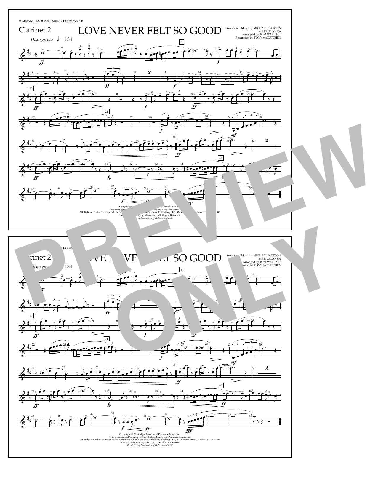 Tom Wallace Love Never Felt So Good - Clarinet 2 Sheet Music Notes & Chords for Marching Band - Download or Print PDF