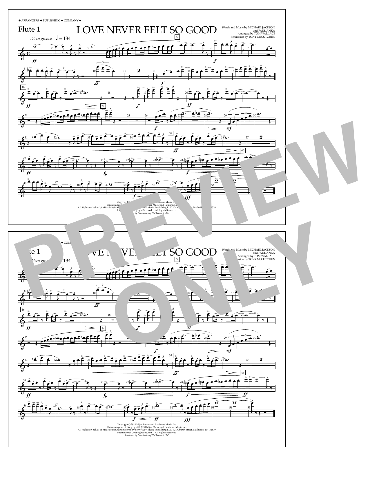 Tom Wallace Love Never Felt So Good - Flute 1 Sheet Music Notes & Chords for Marching Band - Download or Print PDF
